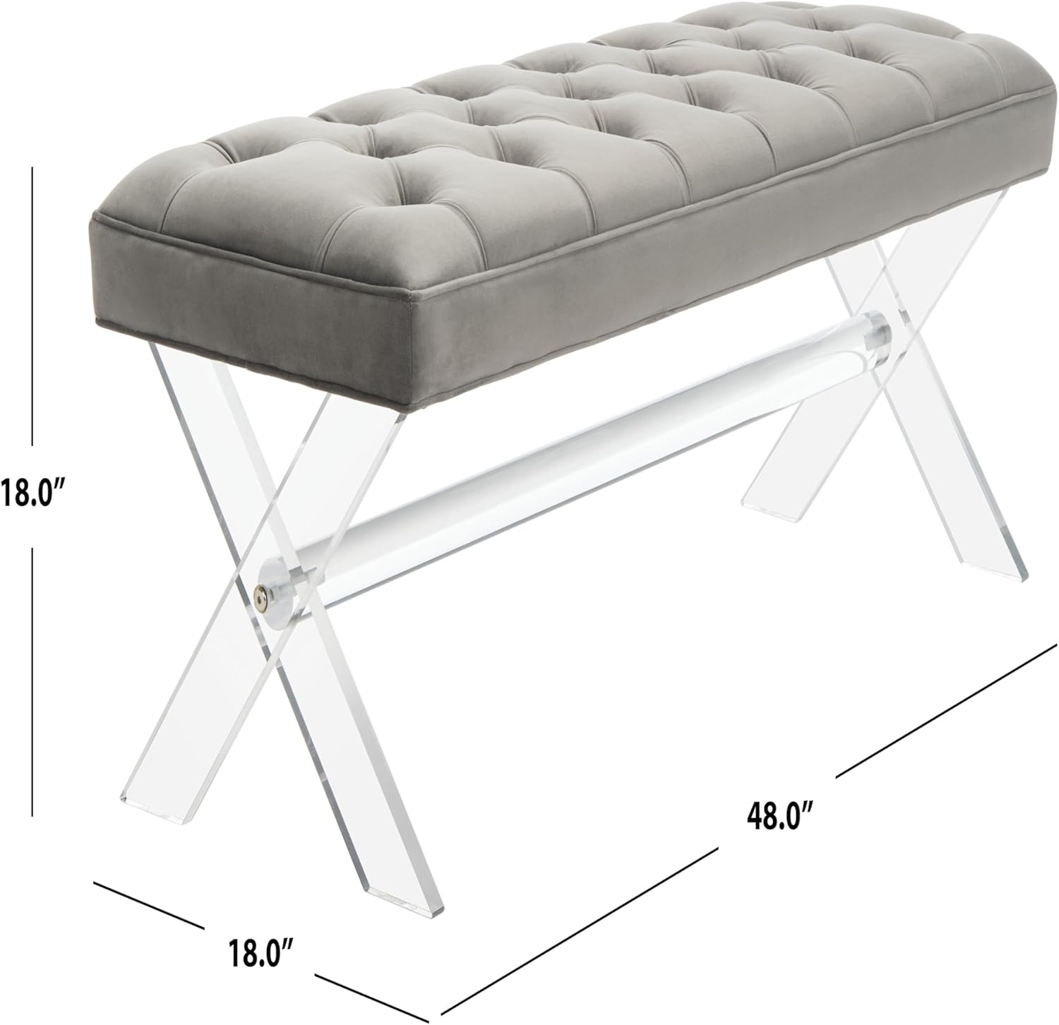 Safavieh Couture Tourmaline Dark Grey Velvet Tufted Acrylic Bench (SFV4722A)