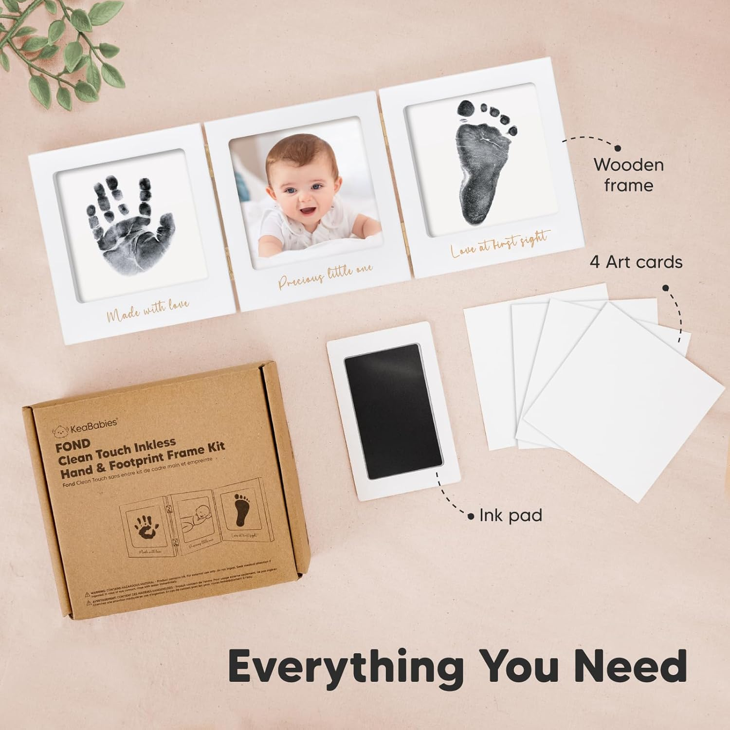 Inkless Baby Handprint and Footprint Kit for Newborn - Baby Footprint Kit, Newborn Keepsake Nursery Picture Frame, Dog Paw Print Maker, Personalized Gifts for New Mom, Showers & Registry (White/Gold)