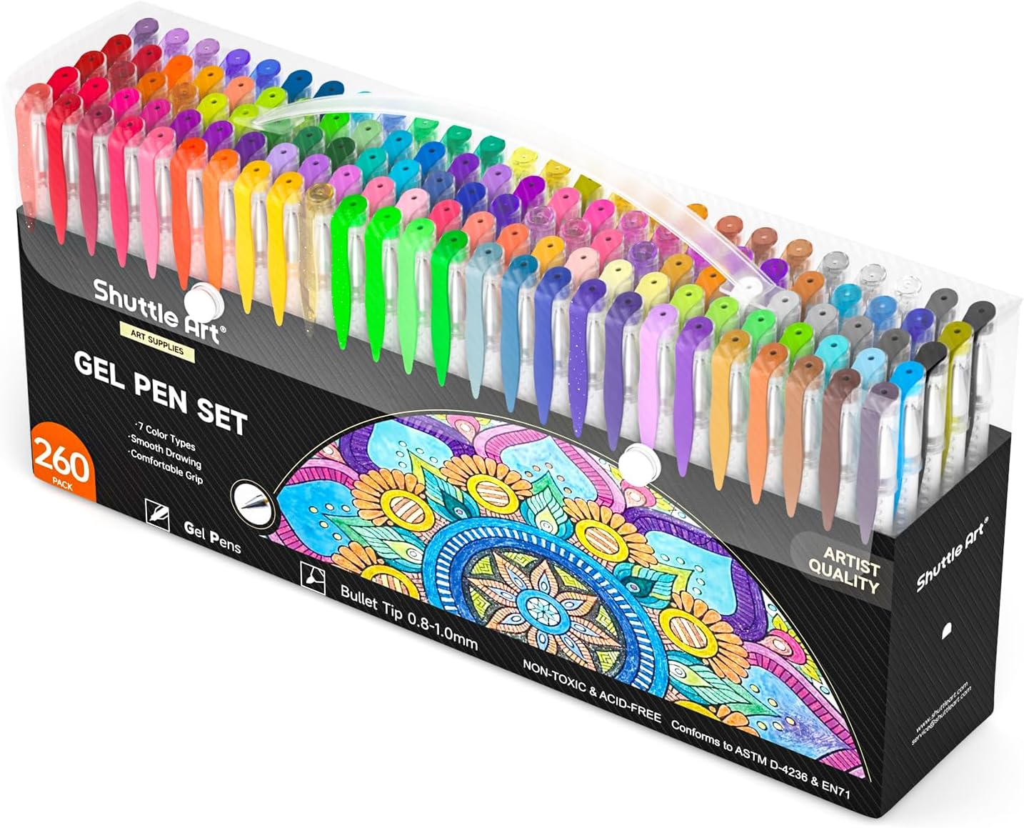 Shuttle Art 260 Pack Gel Pens Set 220% Ink Gel Pen for Adult Coloring Books Art Markers 130 Colored Gel Pens Plus 130 Refills