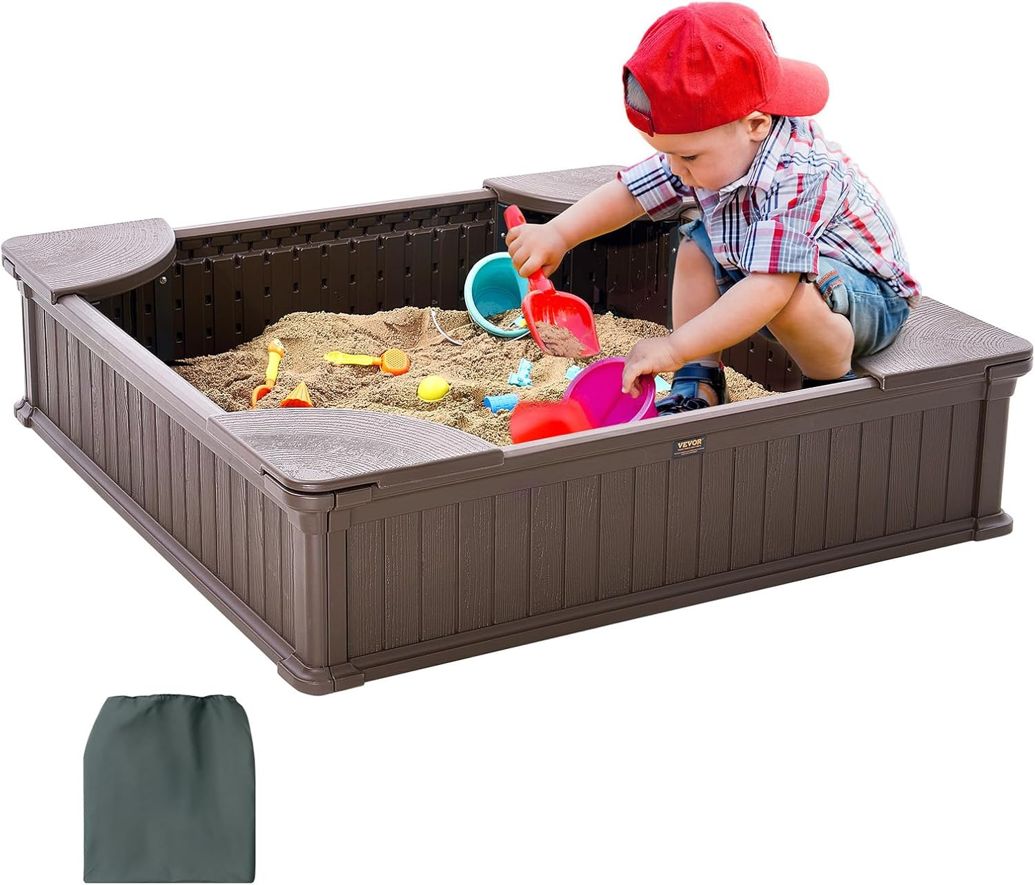 VEVOR 52.4-in x 47.2-in Brown Square Wood Sandbox