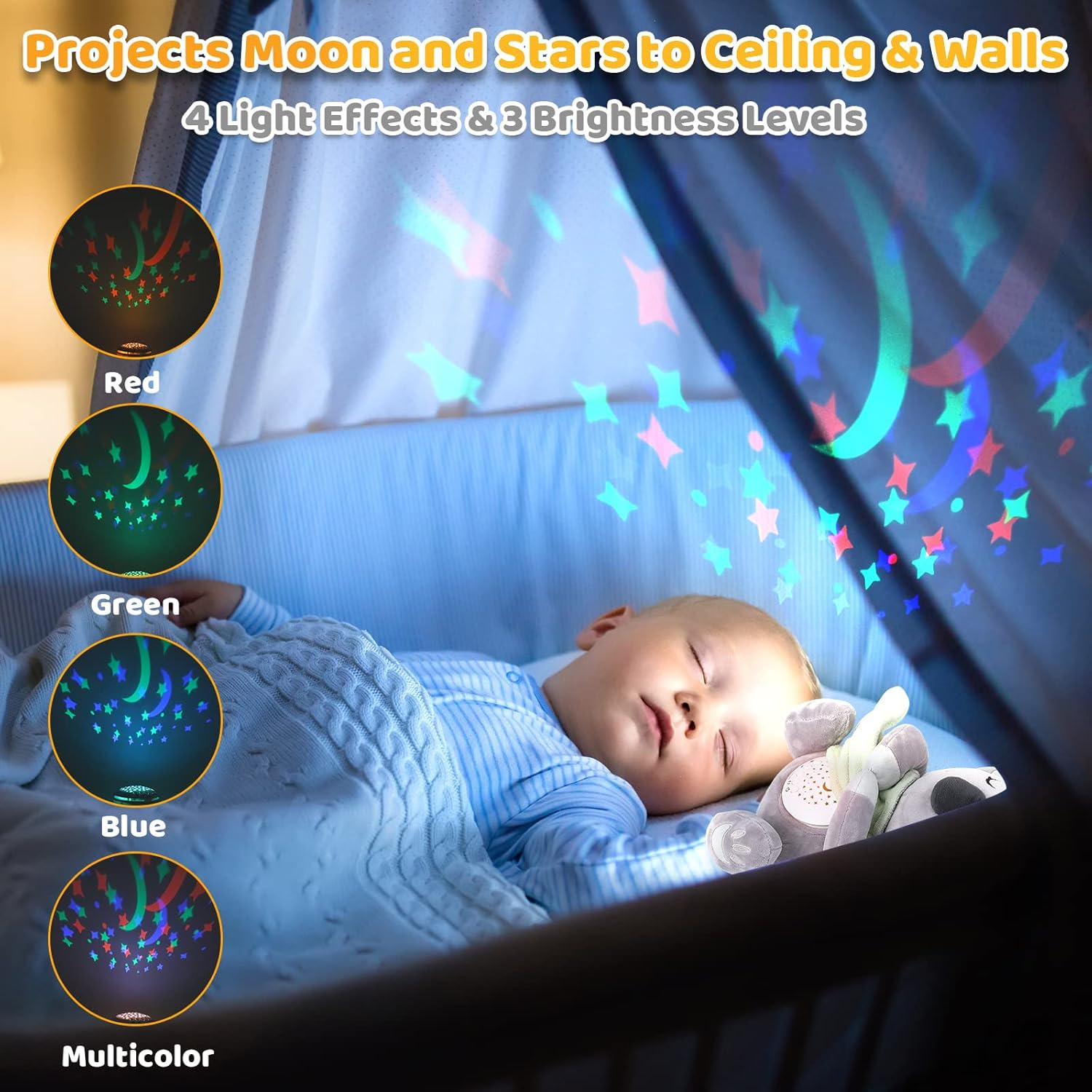 Portable Baby Soother with Projector, Night Light, 15 Lullabies, Auto-Off & Volume Control, Perfect for Newborns & Infants, Travel-Friendly