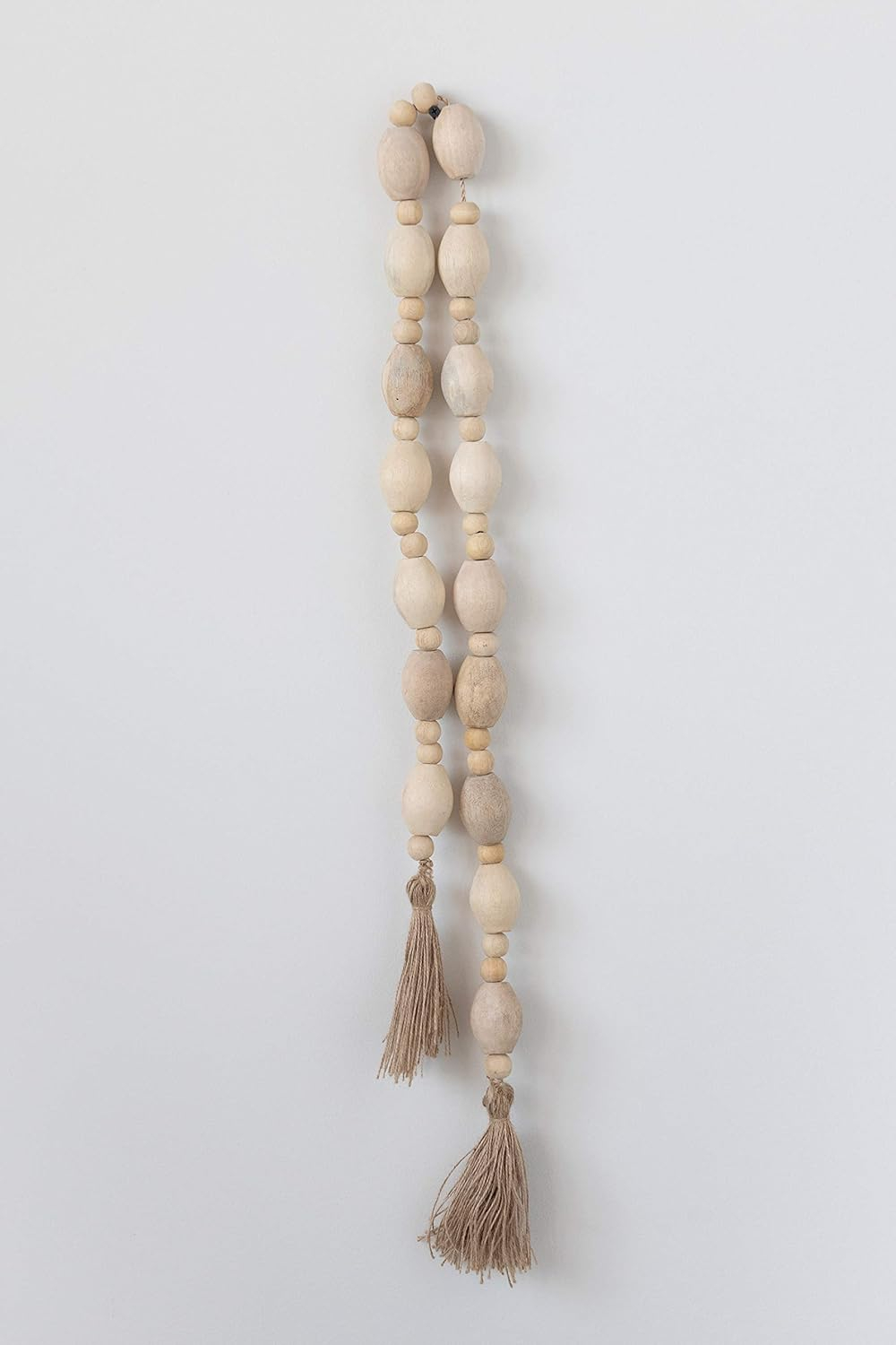 Creative Co-Op 60"L Mango Wood Bead Garland with Jute Tassels