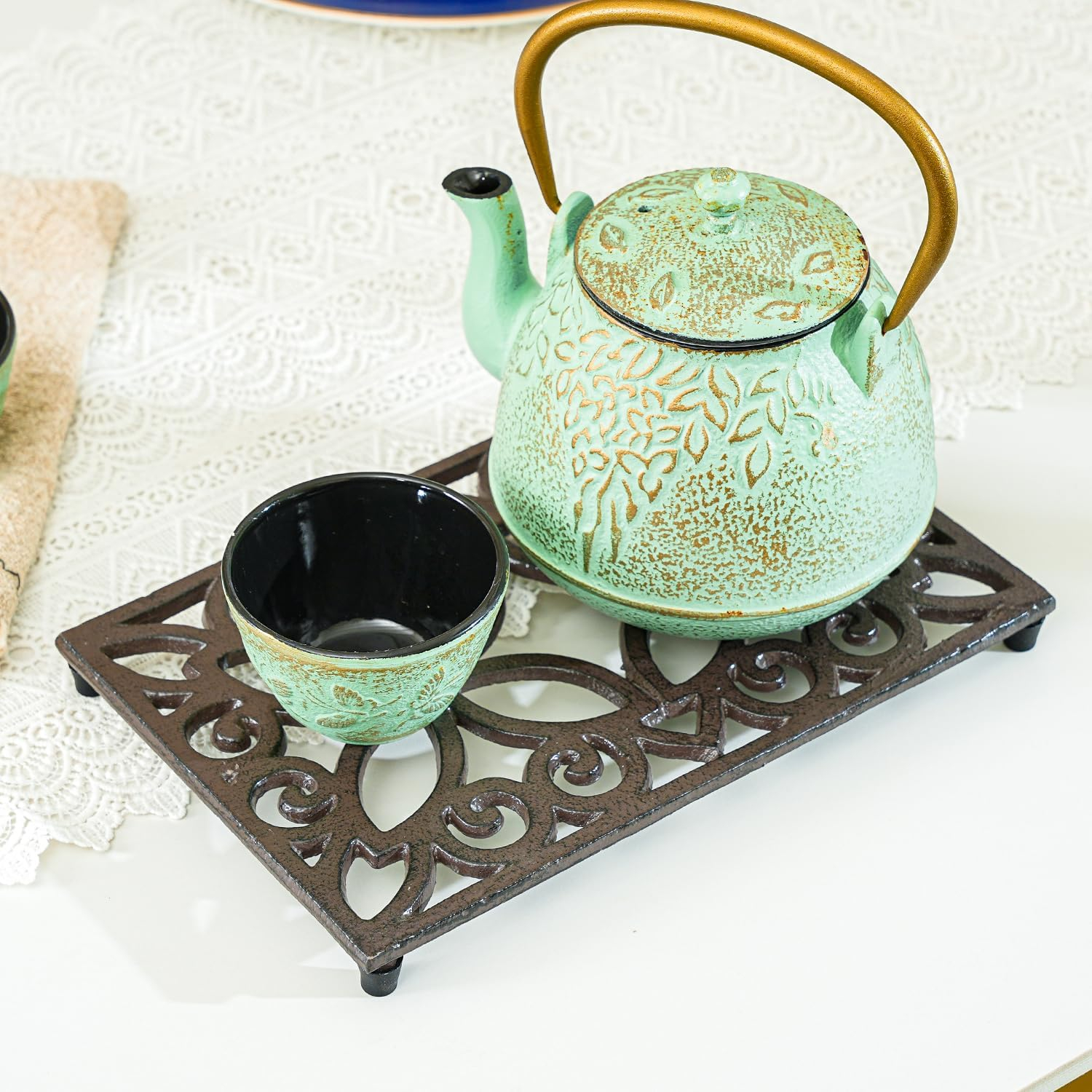 Rustic Brown Cast Iron Rectangular Decorative Trivet