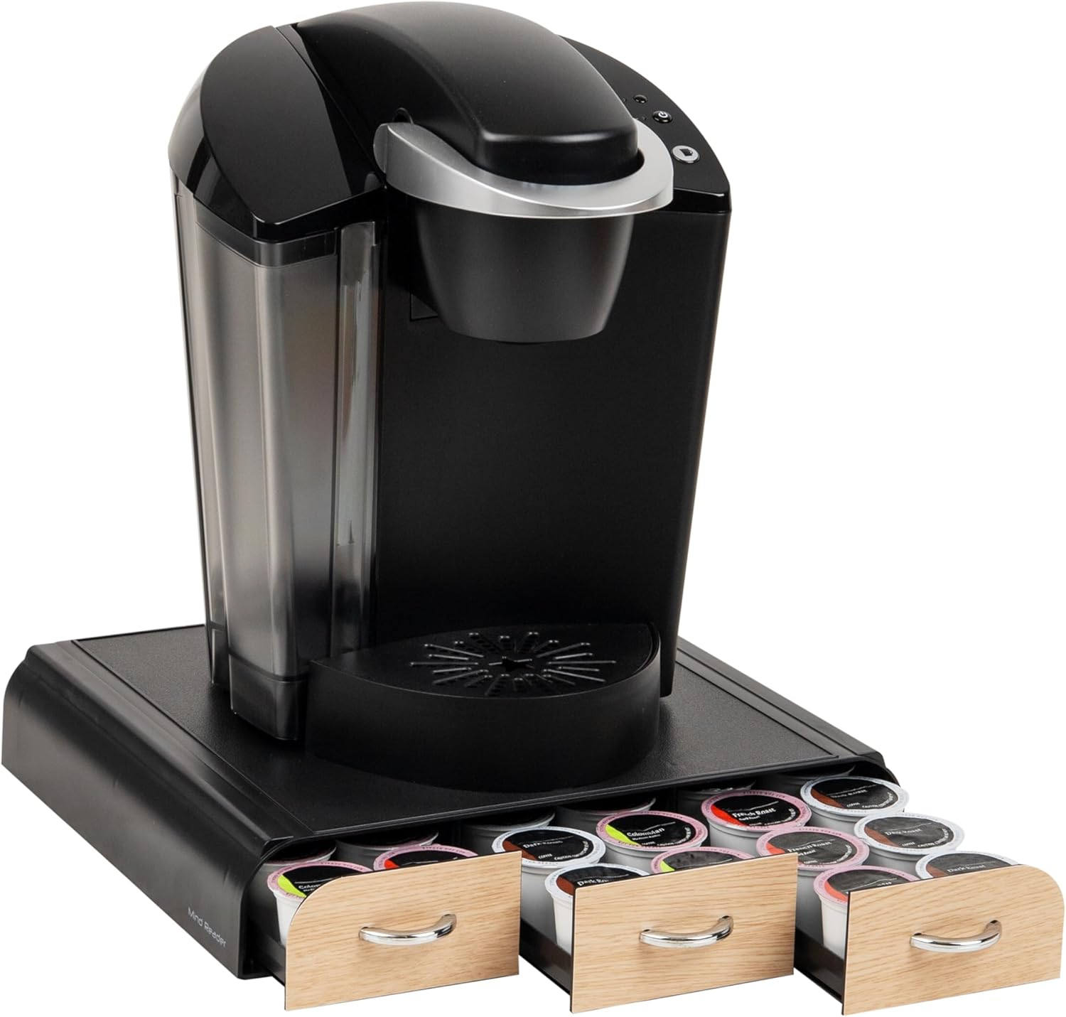 Mind Reader 36 Capacity 'Anchor' Triple Drawer Single Serve Coffee Pod Holder Drawer, Black with Brown Wood Veneer, Brown