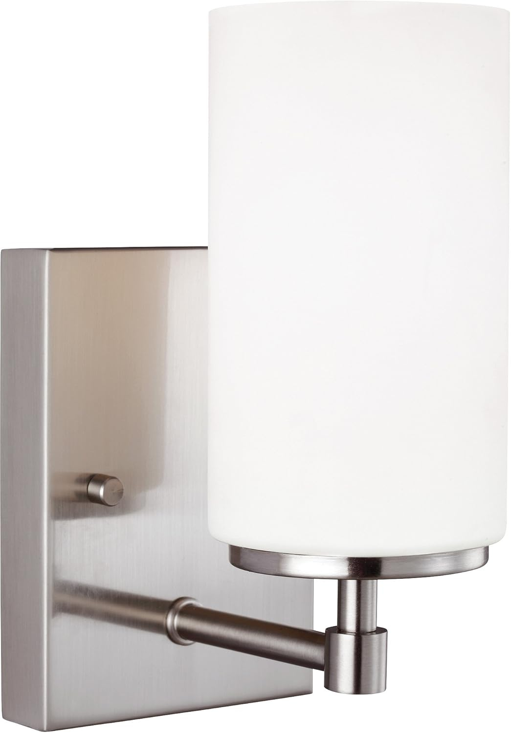 Alturas 4.375 in. Brushed Nickel Modern Contemporary Wall Sconce Vanity Light with Satin Etched Glass Shade