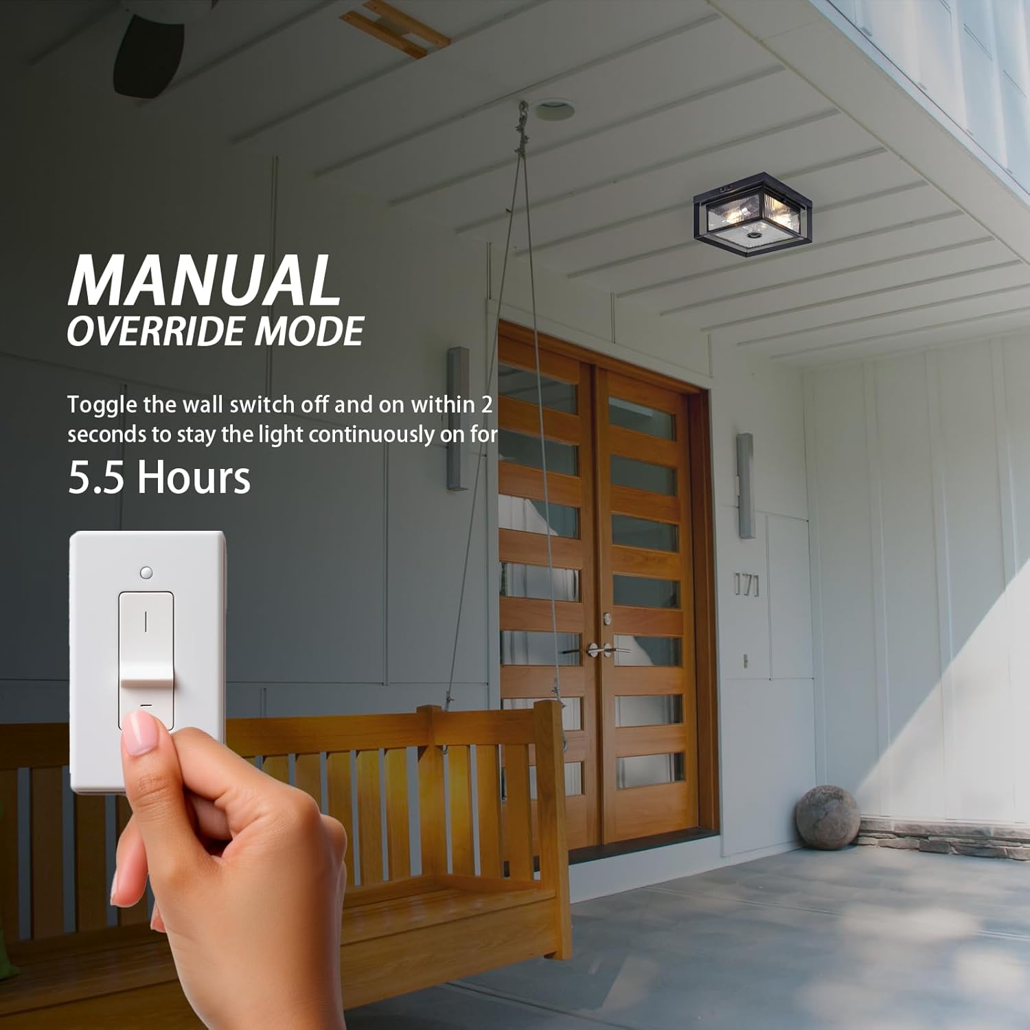 Motion Sensor Outdoor Ceiling Light - Industrial Style, Flush Mount, Dual Box Frame with Water Ripple Glass Design - Perfect for Porch, Garage, and Entryway, Time and Sensitivity Adjustable