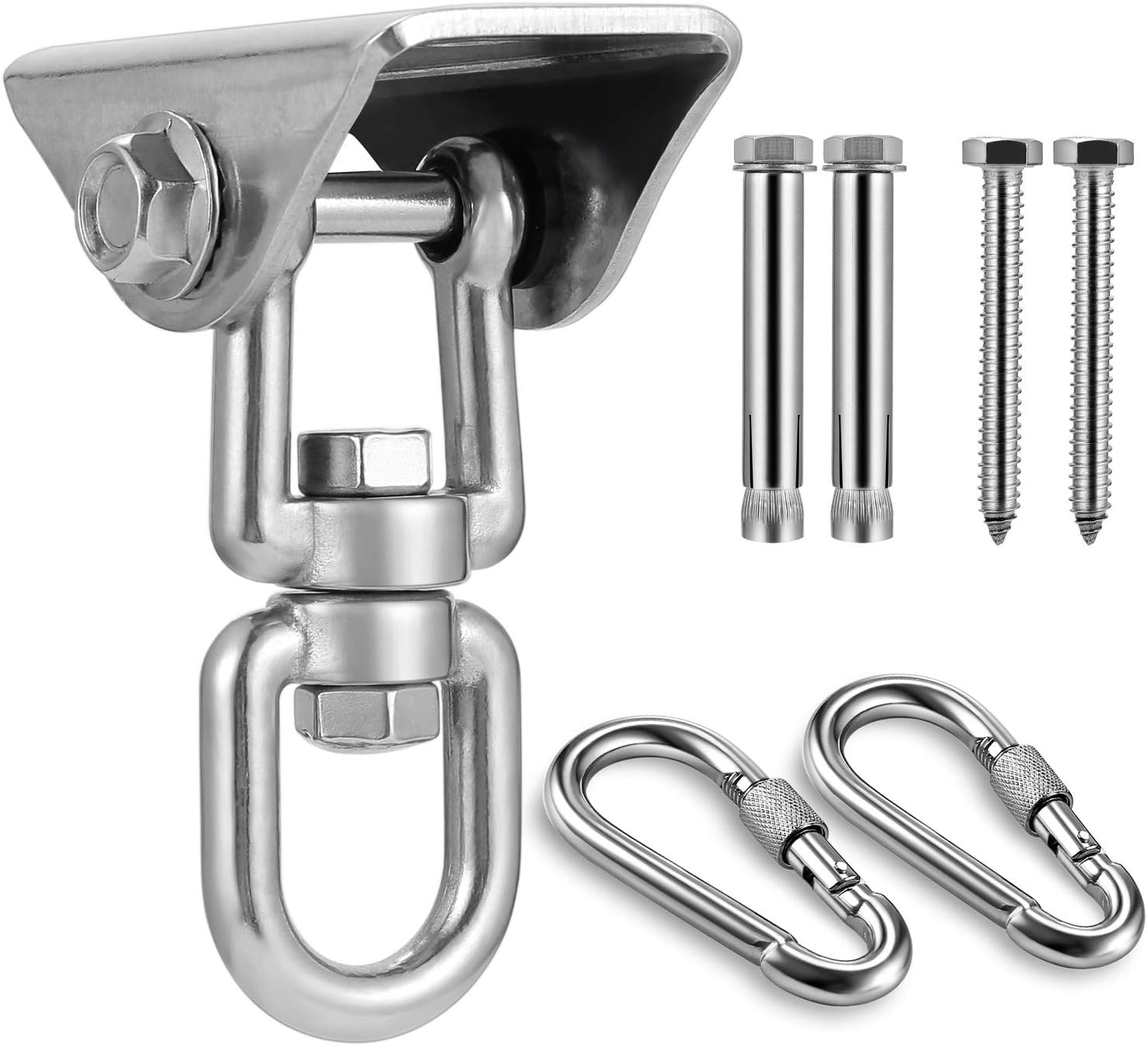 Stainless Steel Hanging Kit Swing Hangers and Hammock Spring and Swing Swivel Spinner Kglobal Swivel Hook and Locking Snap Hooks for Wooden Sets，tire Swing Swivel, Seat Trapeze Yoga