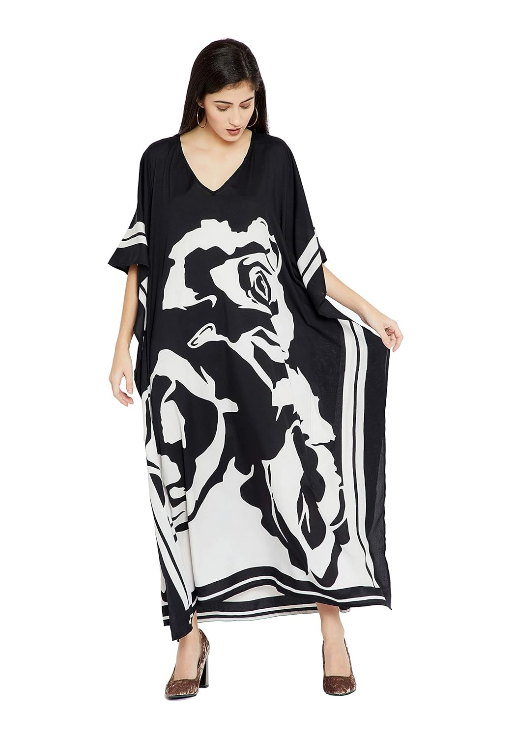 Caftan for Women Plus Size Black And White Kaftan Beach Swimsuit Cover Up Maxi House Dresses