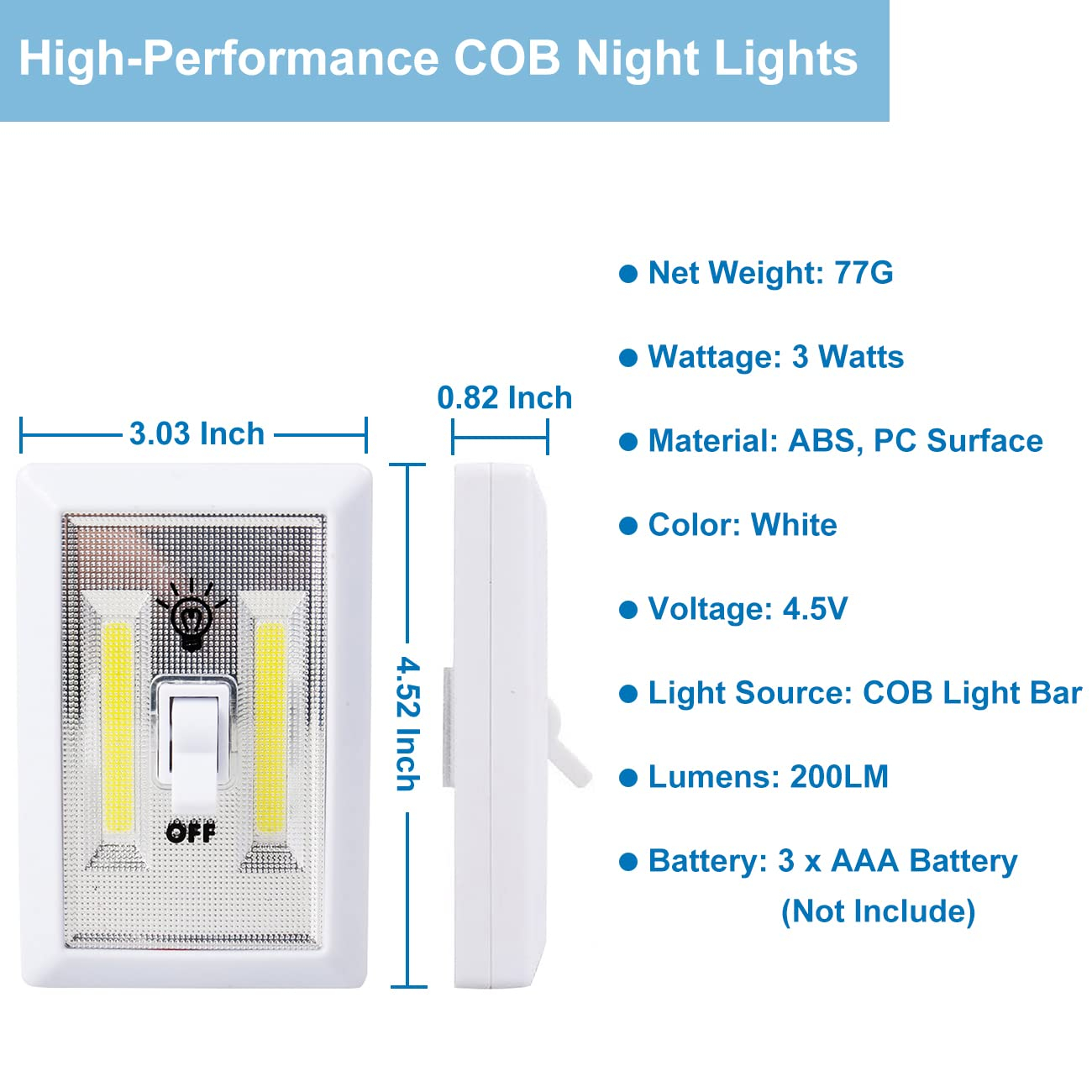 Battery Operated Switch LED Lights, Portable Tap Light, Push Closet Light, COB LED Cordless Night Lights, Touch, Wall Mount Under Cabinet, Shed, Kitchen, Garage, Attic, RV(6 Pack)