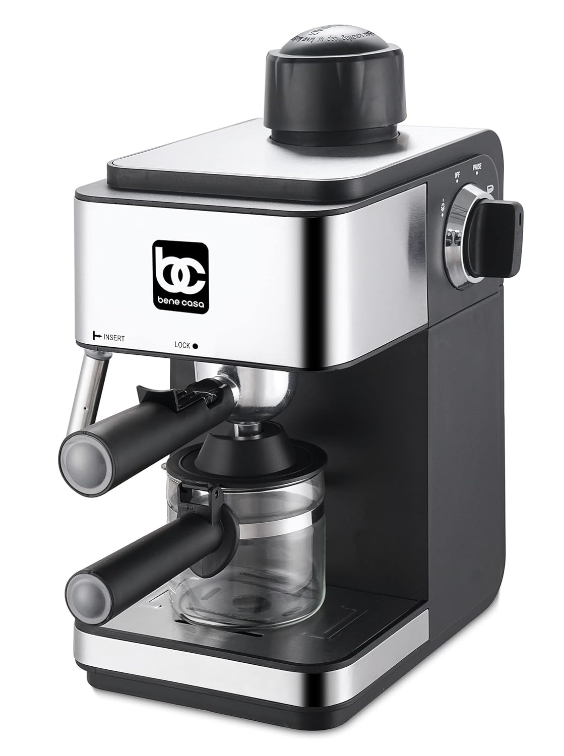 Open Box Bene Casa BC-99189 Espresso Maker, 4-Cup - BLACK/SILVER