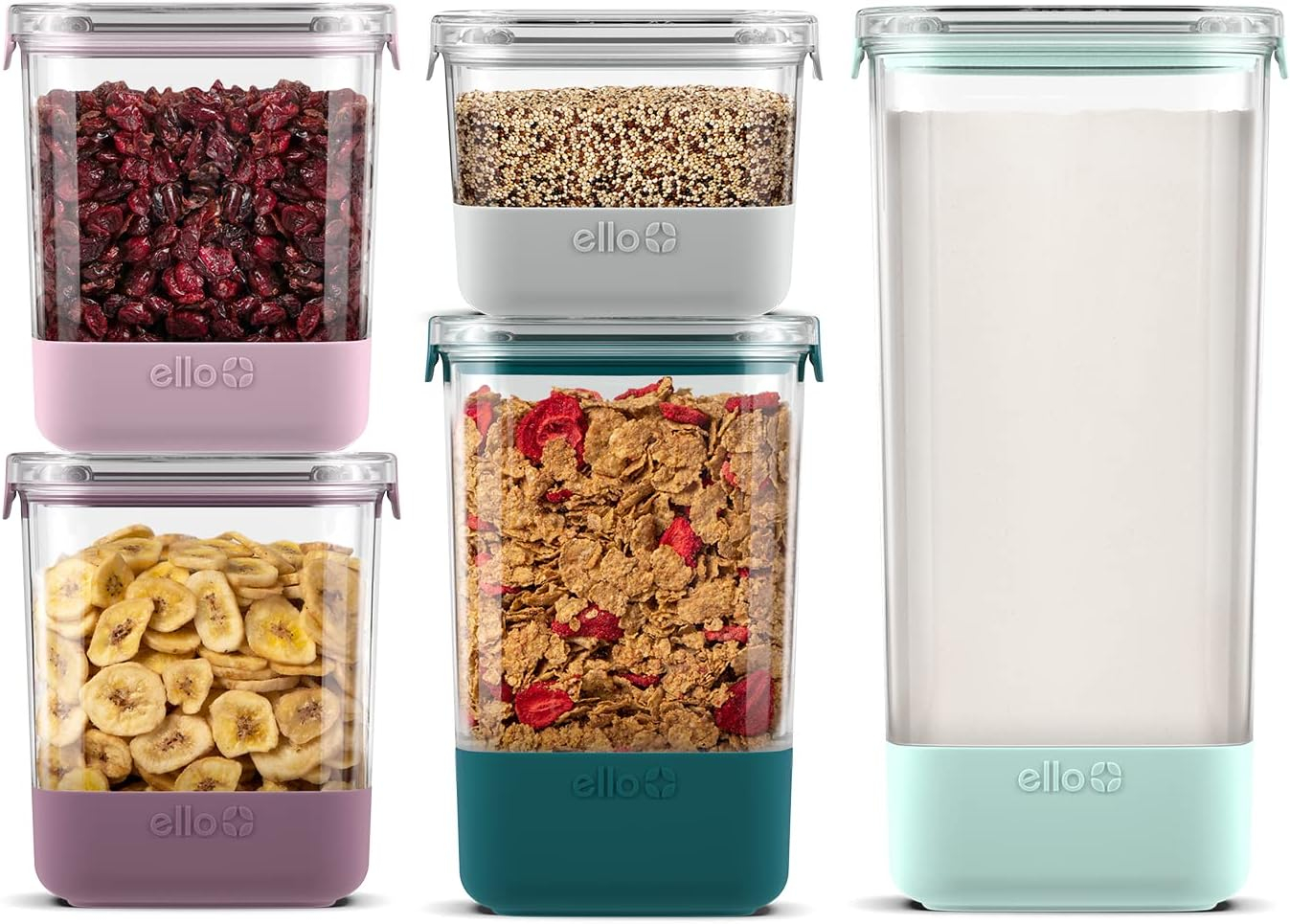 Ello Mixed Color Plastic Airtight Food Storage Canisters Set of 5