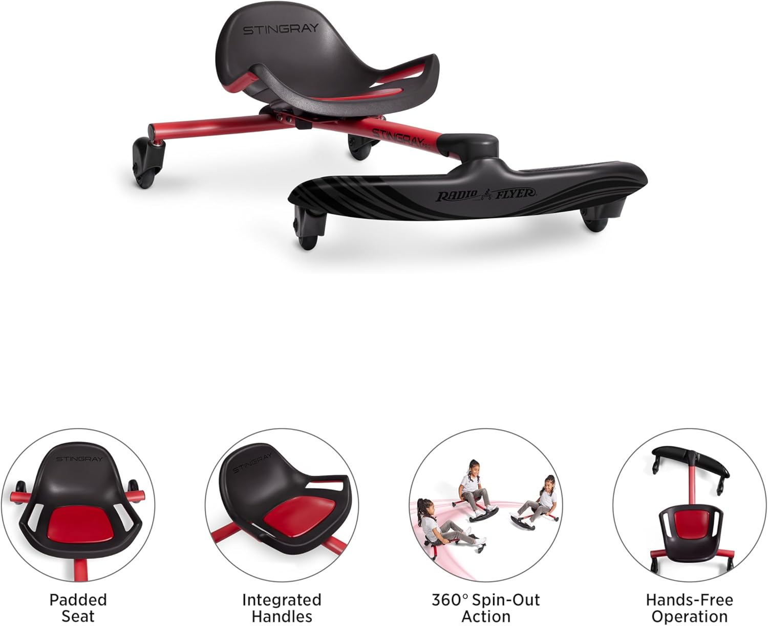 Radio Flyer Stingray Pro, Drifting Caster Scooter Ride-On for Kids, 360 Spins