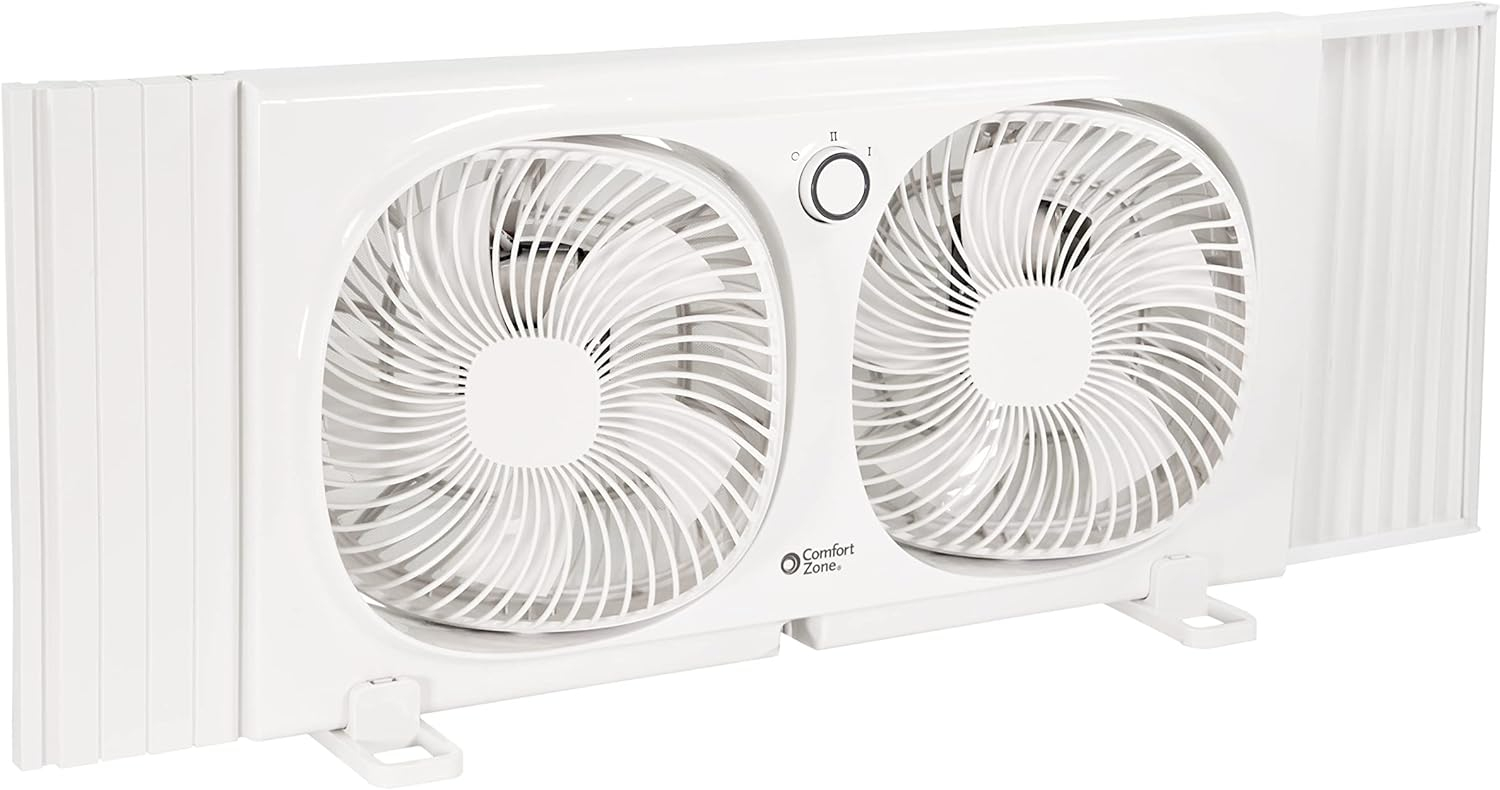 Comfort Zone 9" Dual Window Fan with 180� Rotating Fans, Removable Bug Screen