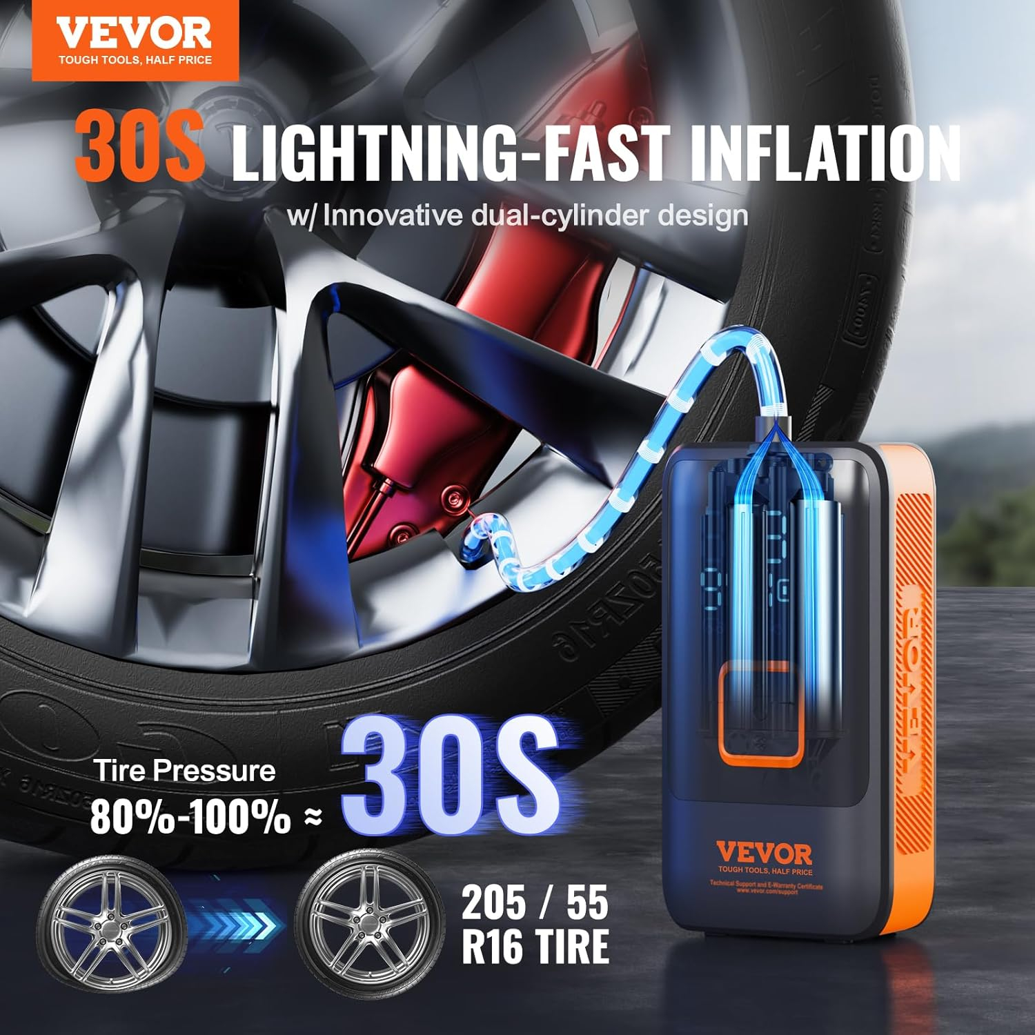 Tire Inflator Air Compressor Dual-Cylinder 12000mAh Rechargeable Pump with LCD Pressure Gauge for Car Motorcycle Bike