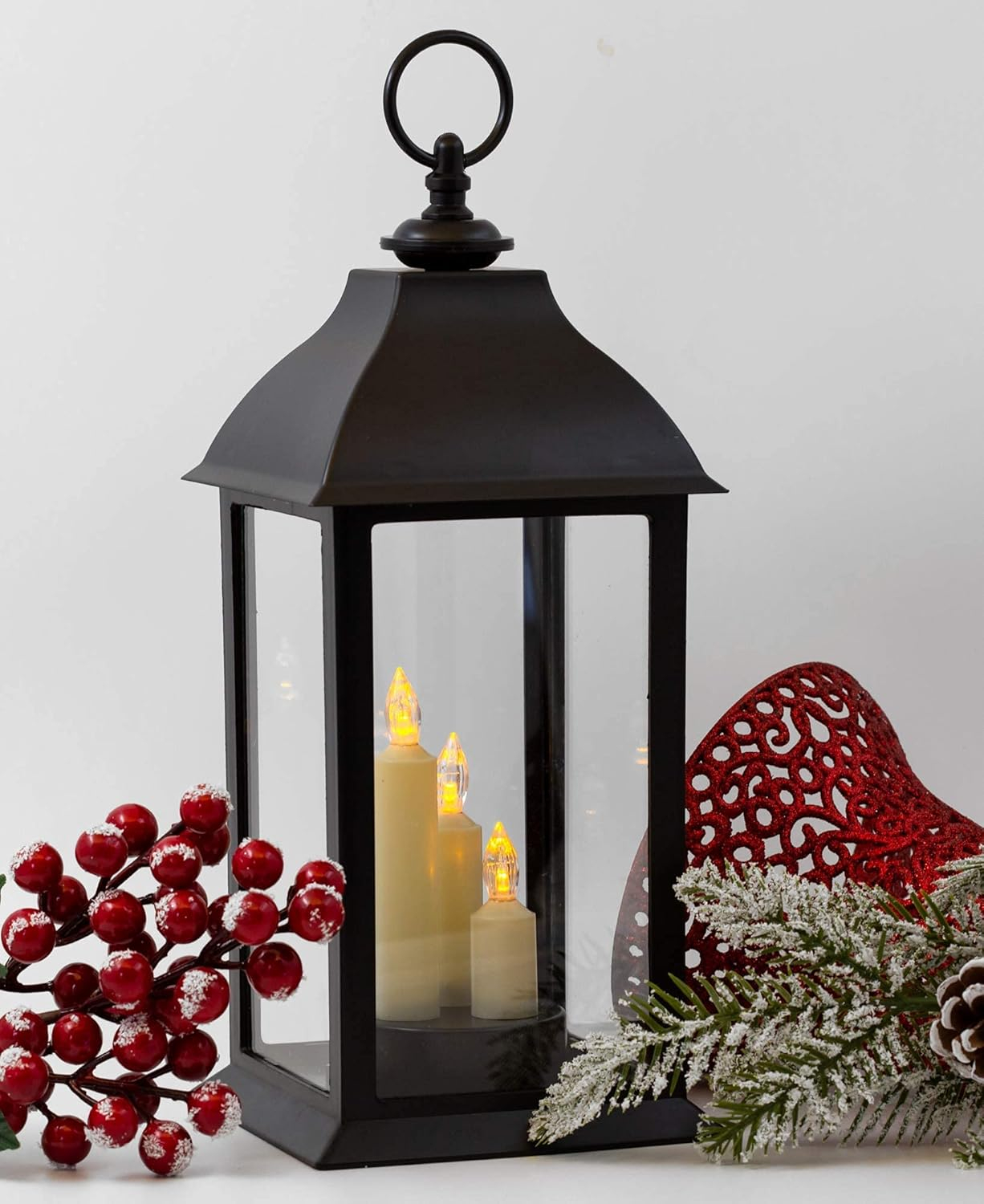 Black Powder Coated LED Flameless Taper Candle Lanterns Set
