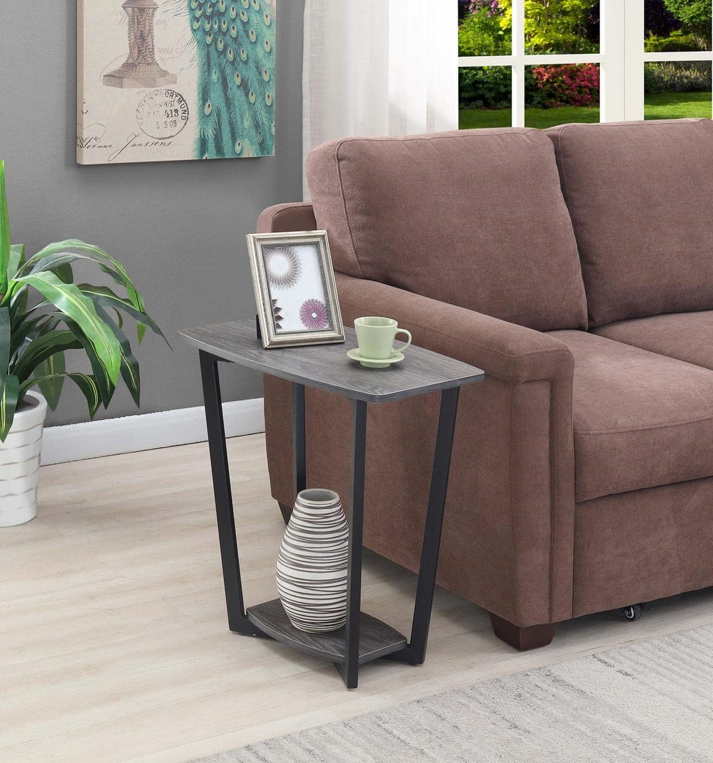 Convenience Concepts Graystone End Table with Shelf, Weathered Gray/Black Frame