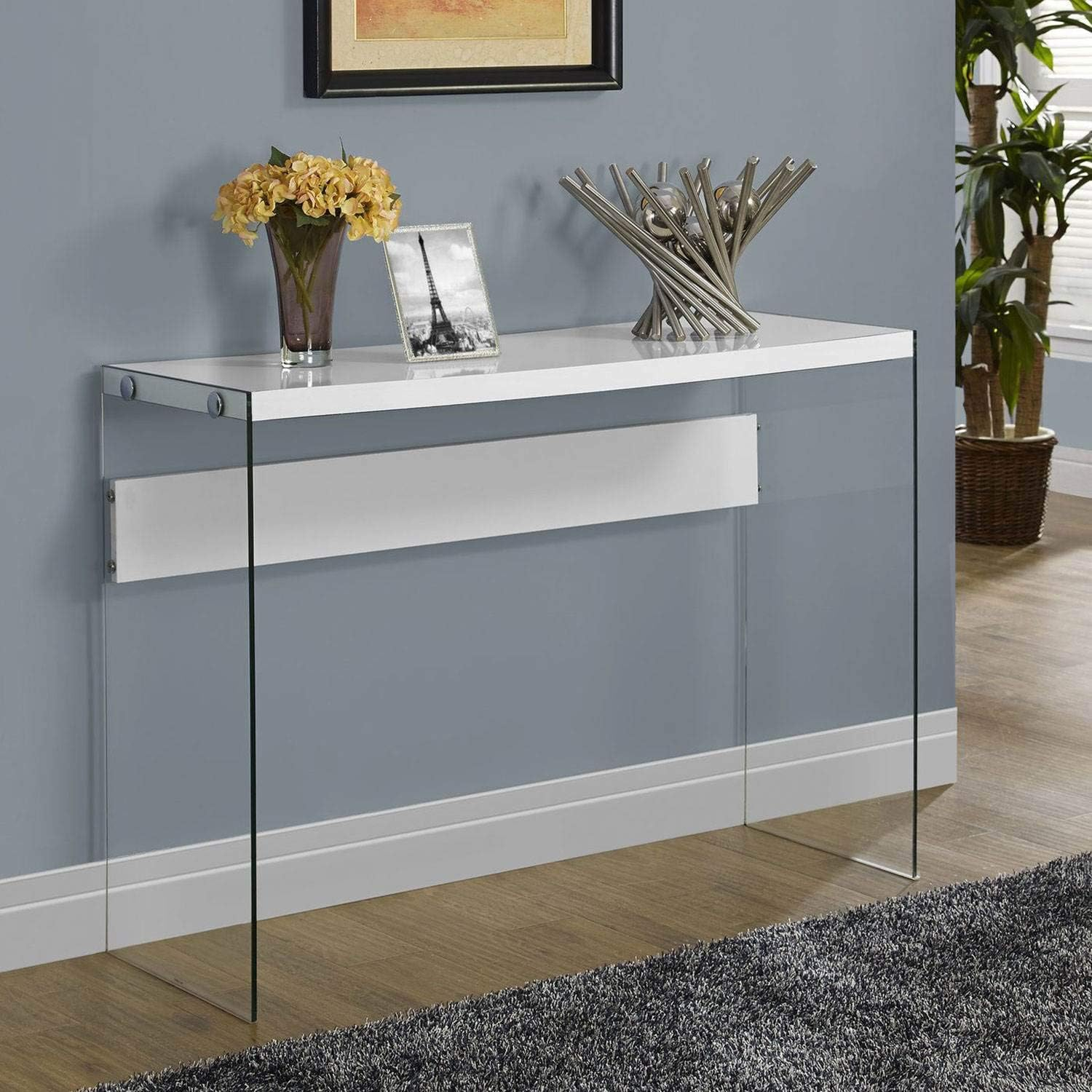 Accent Table Console Entryway Narrow Sofa Bedroom Tempered Glass Brown