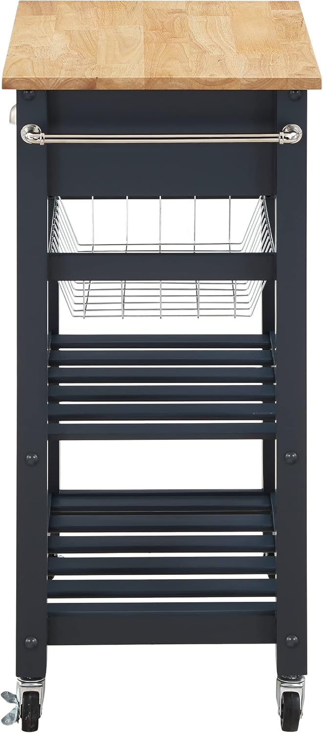 Hampton Engineered Wood Kitchen Cart With Wood Top and Blue Stone Base