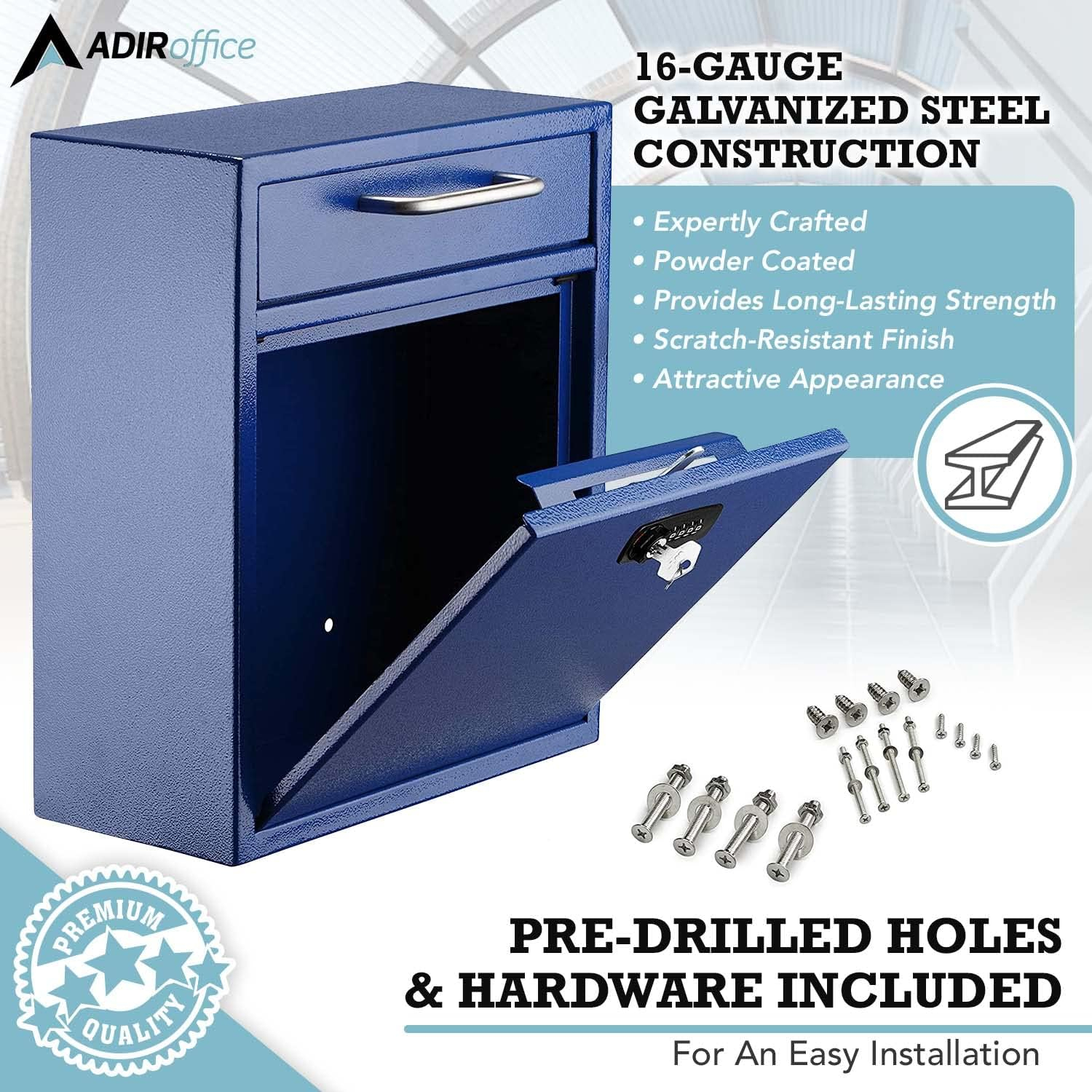 Medium Blue Steel Wall Mount Lockable Mailbox