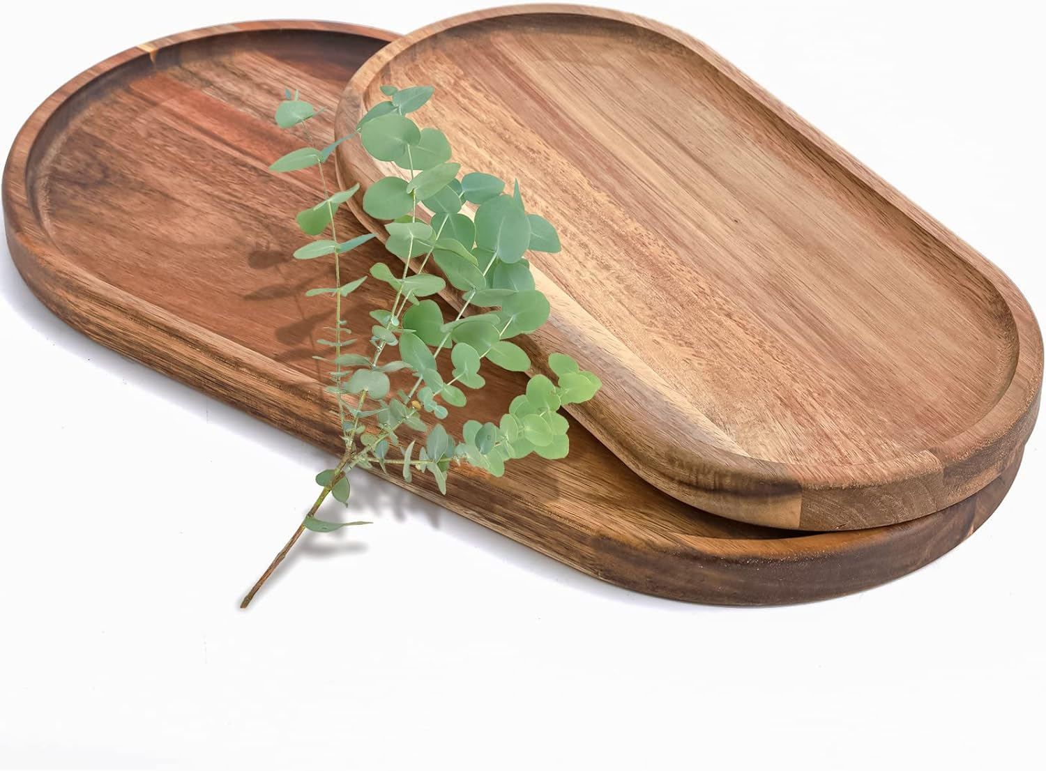 SPEShh Acacia Wooden Serving Trays Set of 2 - Rectangular Oval Shaped Wood Plates for Charcuterie Cheese Bread Fruit Vegetable Dip Sushi - Rustic Serving Platter Shallow Dishes -14x7 & 11x5.5 In.
