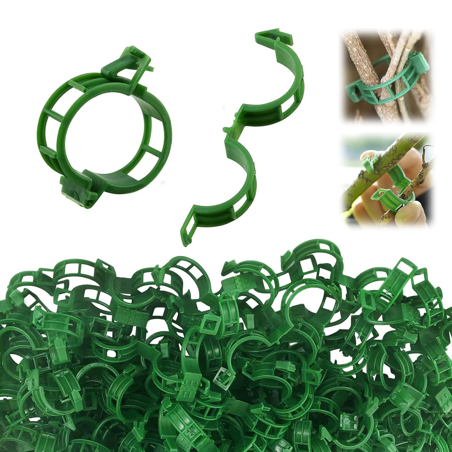 Plant Support Clips, Plastic Plant Clips for Climbing Plants, Reusable Garden Clips for Tomato and Other Vine Plants, Trellis Clips to Grow Upright Makes Plants Healthier (Green, 100pcs)