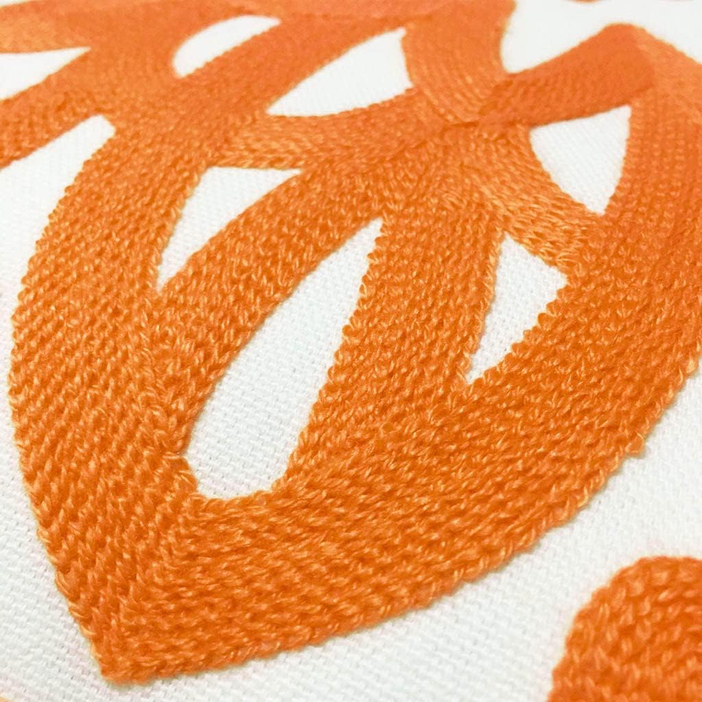 Alysheer Embroidered Decorative Throw Pillow Covers 18"x18" Set of 2 Pieces, Classic Boho Mandala Knit Pattern, 100% Cotton Canvas Cozy Vibrant Cushion Cases for Sofa Couch Living Room (Bright Orange)
