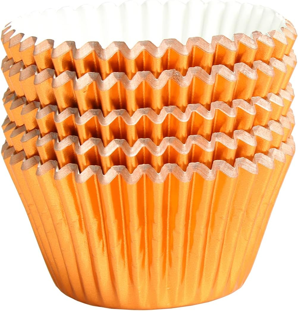 Mombake Standard Foil Orange Cupcake Liners Muffin Baking Cups for Party and More, 100-Count
