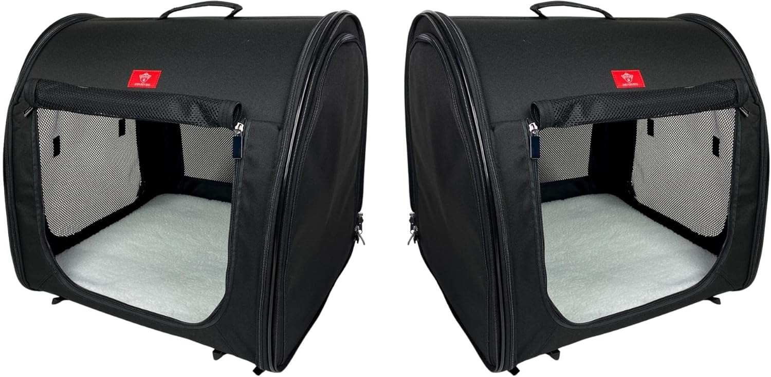One for Pets Portable 2-in-1 Double Pet Kennel/Shelter, Fabric, Black/Royal Blue 20"x20"x39" - Car Seat-Belt Fixture Included (Black)