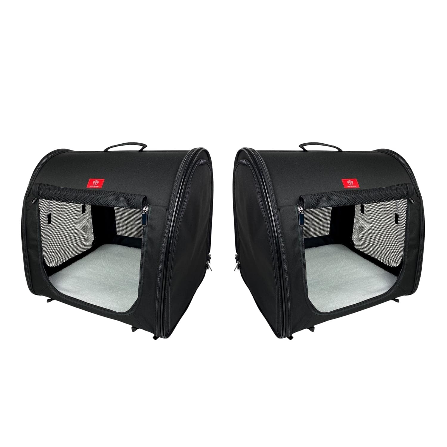 One for Pets Portable 2-in-1 Double Pet Kennel/Shelter, Fabric, Black/Royal Blue 20"x20"x39" - Car Seat-Belt Fixture Included (Black)