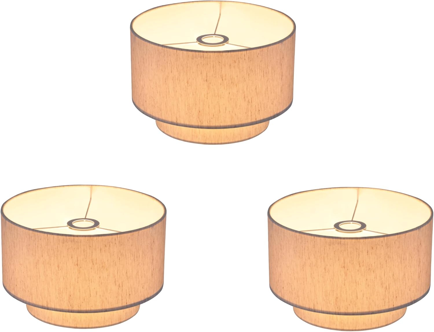 Artiva USA 10.5"Dia X7"H Premium Double Drum Linen Shade - Tan, Fully Assemble, Fit most Arched/Arc Floor Lamp,Set of 3