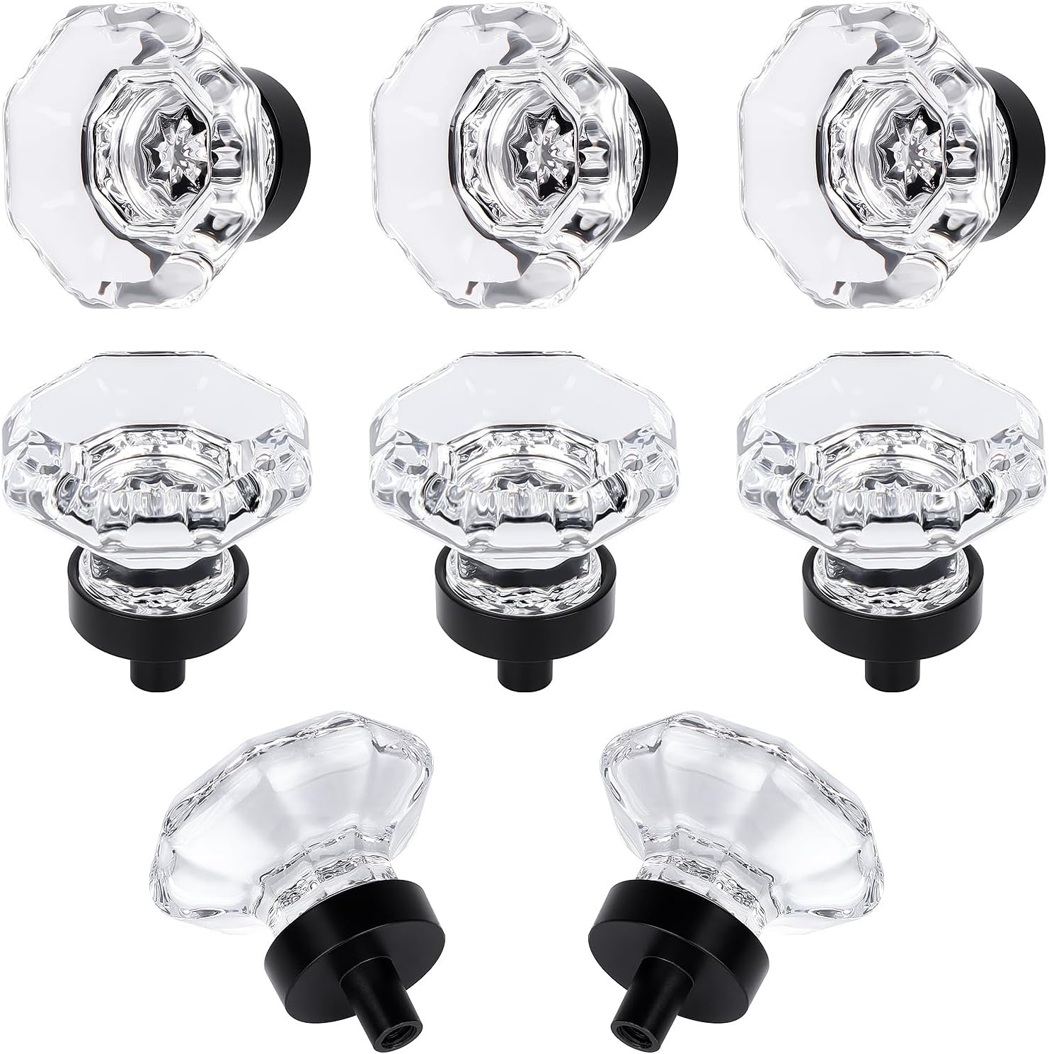 8 Pcs Crystal Cabinet Knobs, Glass Cabinet Knobs for Dresser Drawers, Kitchen Drawer Pulls Black Matte, Octagon