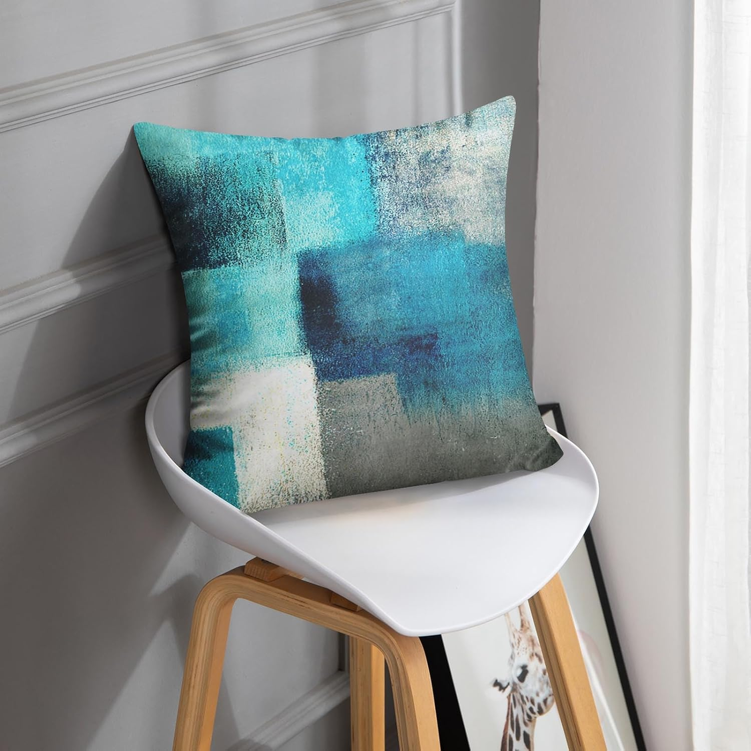 Britimes Throw Pillow Covers Modern Home Art Decor, 20 x 20 Inches Set of 2 Pillow Cases Decorative, Abstract Oil Painting Pillowcases for Bedroom, Cushion Couch Sofa, Living Room, Teal Peacock Blue