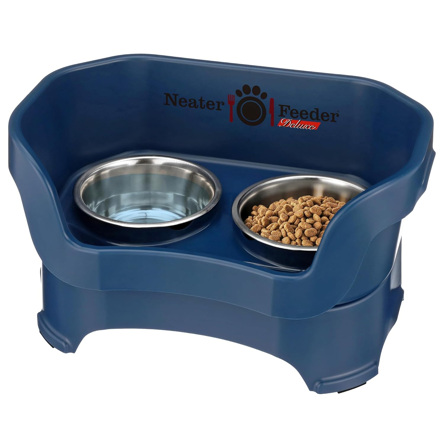 Neater Pets Neater Feeder Deluxe Mess-Proof Elevated Food & Water Bowls for Medium Dogs, Dark Blue