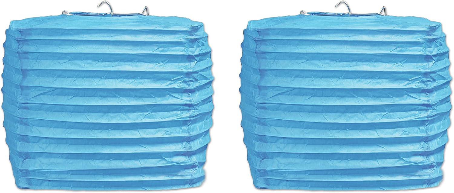 Turquoise Square Paper Lanterns with Metal Supports