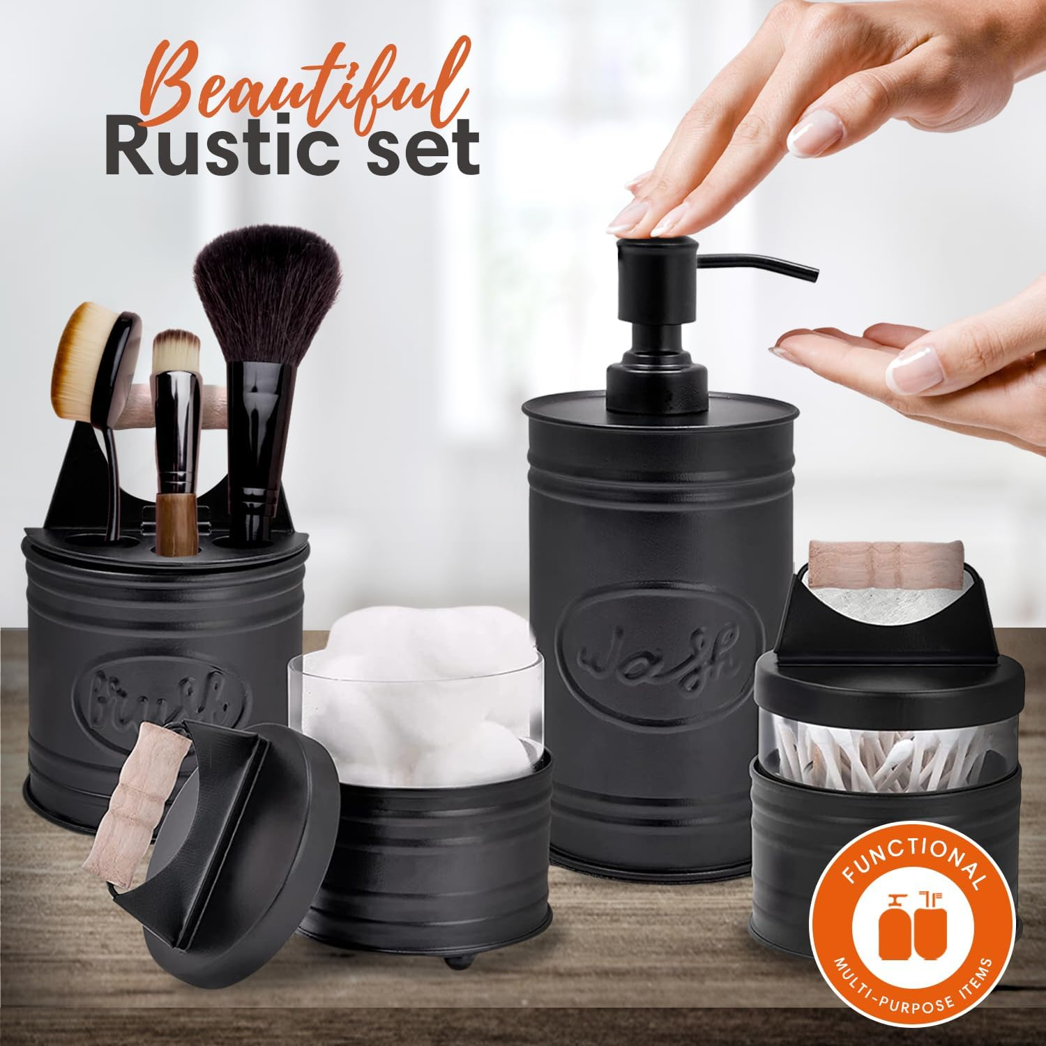 Autumn Alley Farmhouse 4-Piece Bathroom Accessories Set in Galvanized Black, Farmhouse Rustic Décor