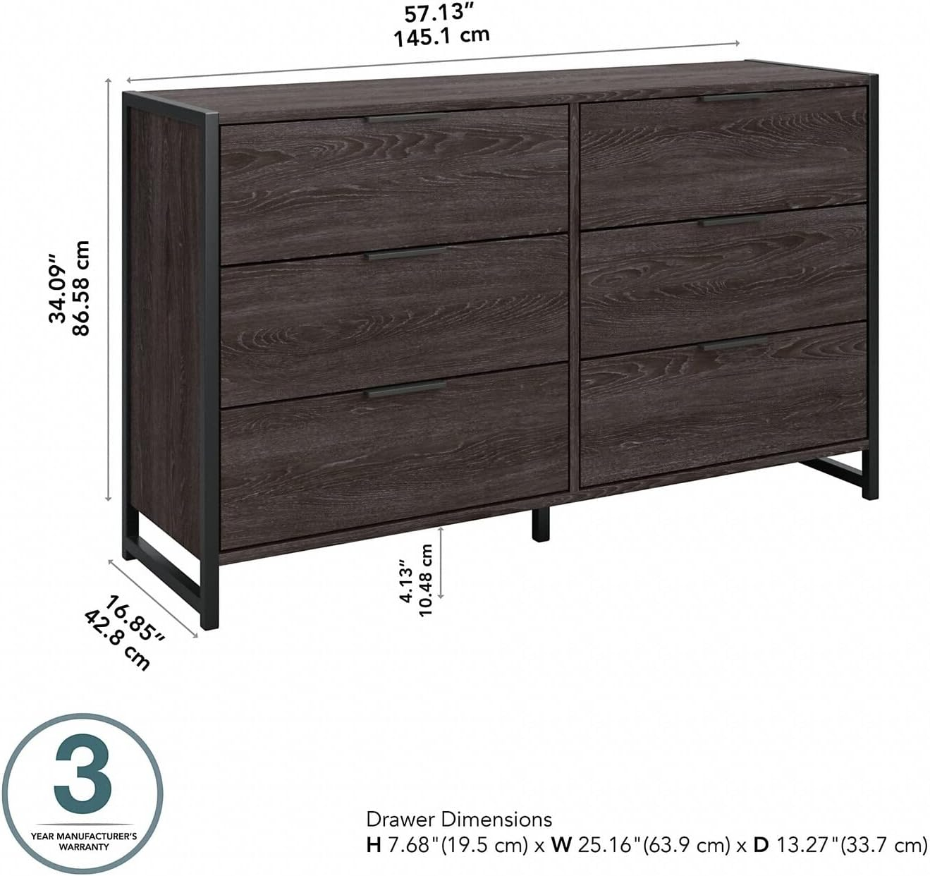 Bush Furniture Atria 6 Drawer Dresser in Modern Hickory