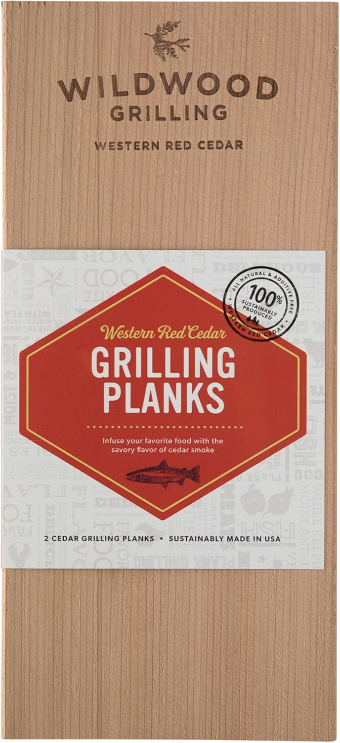 Wildwood Grilling 2-Pack PREMIUM Grade 5" x 11" Western Red Cedar Grilling Planks - Adds a Mild, Sweet Smokiness to Food - USA-Made & Sourced - 100% Natural Product