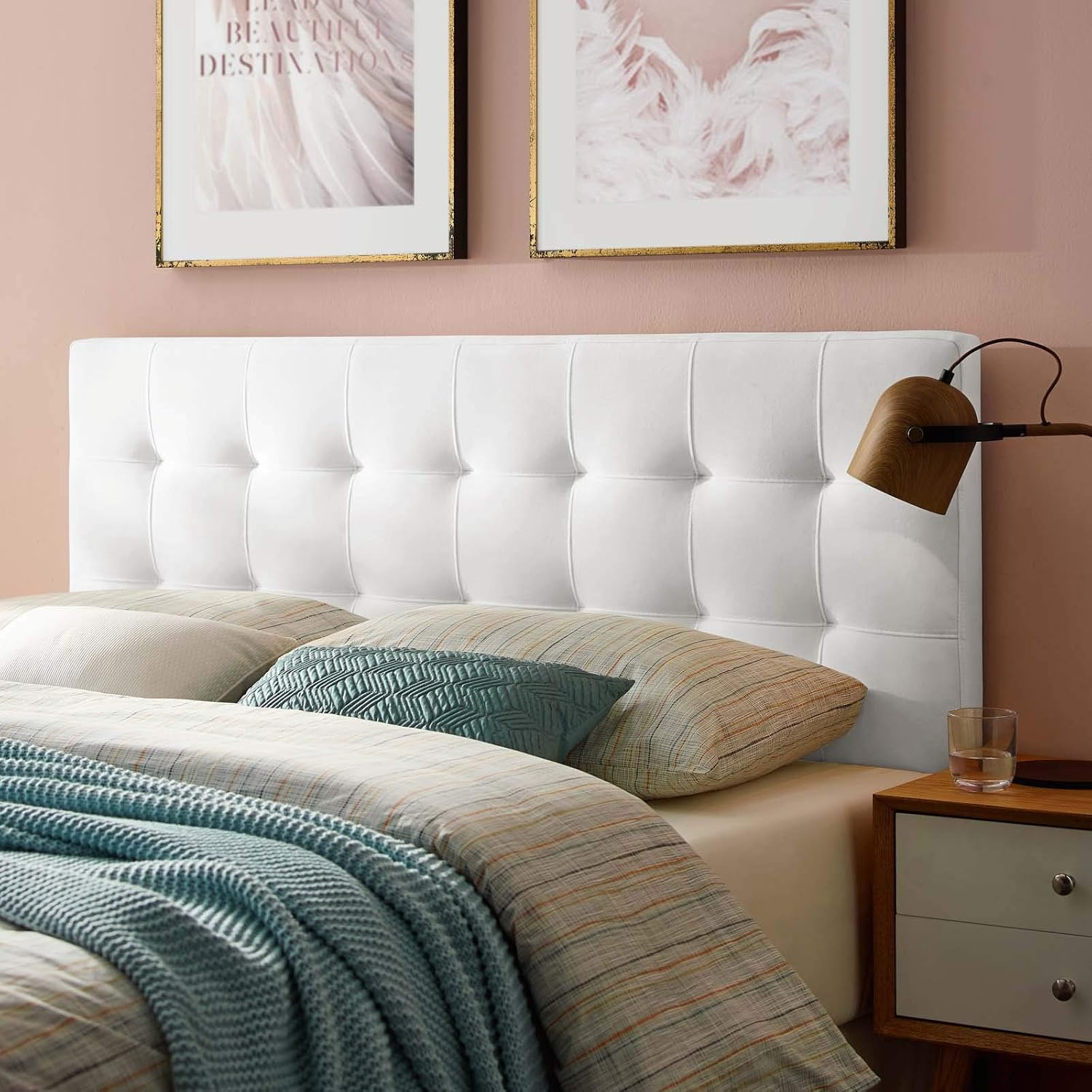 White Velvet Biscuit Tufted Twin Headboard with Wood Frame