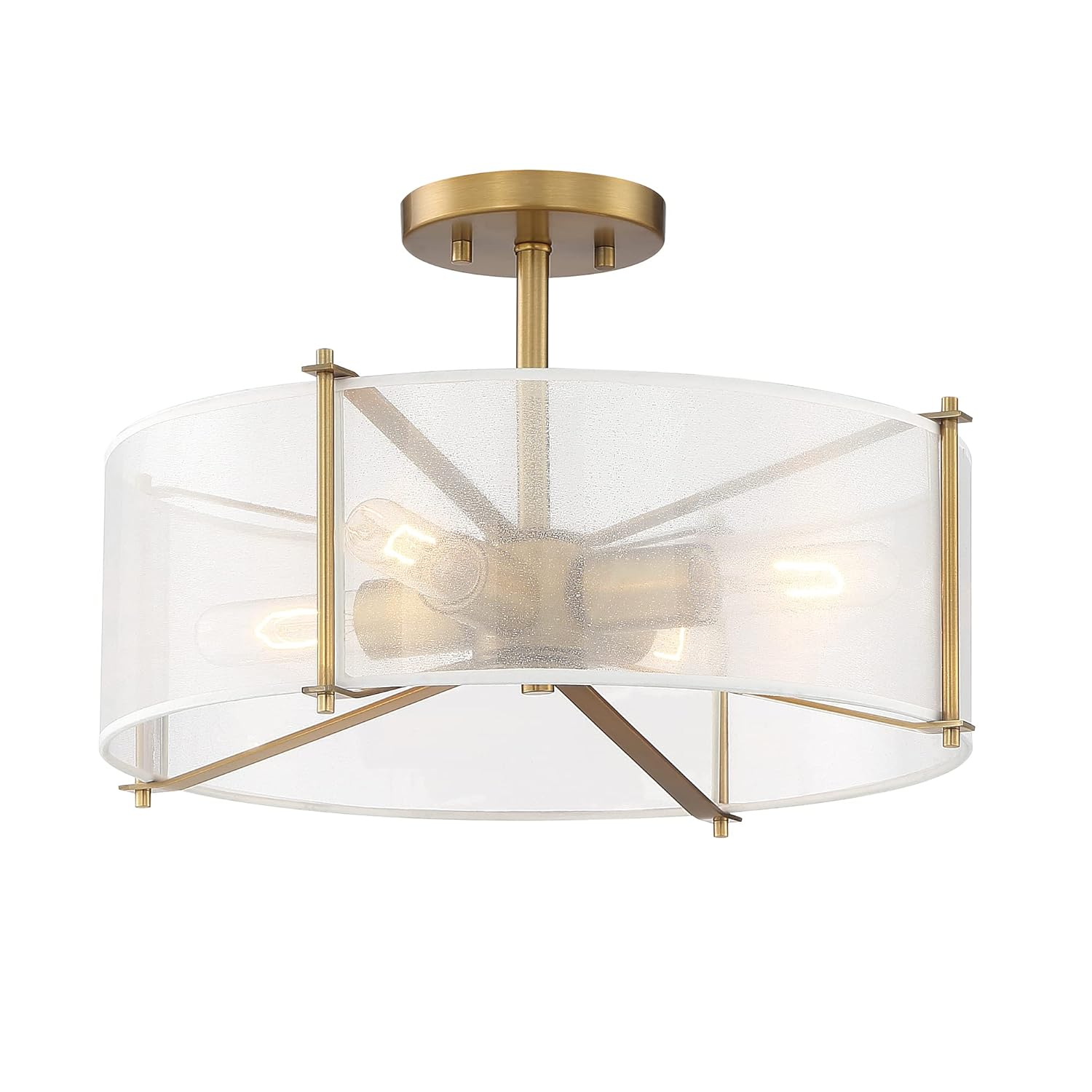 Daybreak 17.75'' Brass Drum Semi-Flush Mount with Organza Shade