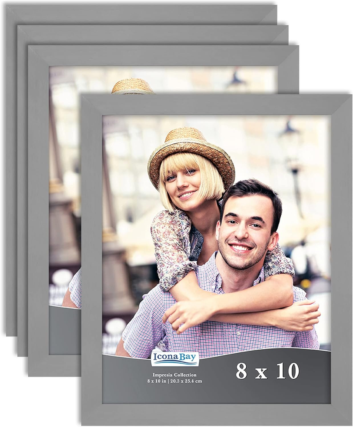 Icona Bay 8x10 Gray Picture Frame, Modern Style, 4 Pack, Impresia Collection (US Company)