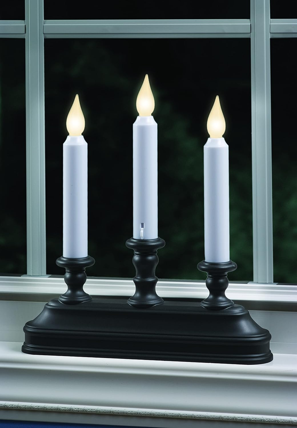 Xodus Innovations FPC1330A Battery Operated 10 inch Window Candles with Tilt to Change Flame Color and Dusk to Dawn Light Sensor Timer with 3 Candle Candelabra Base, Black/Antique Bronze