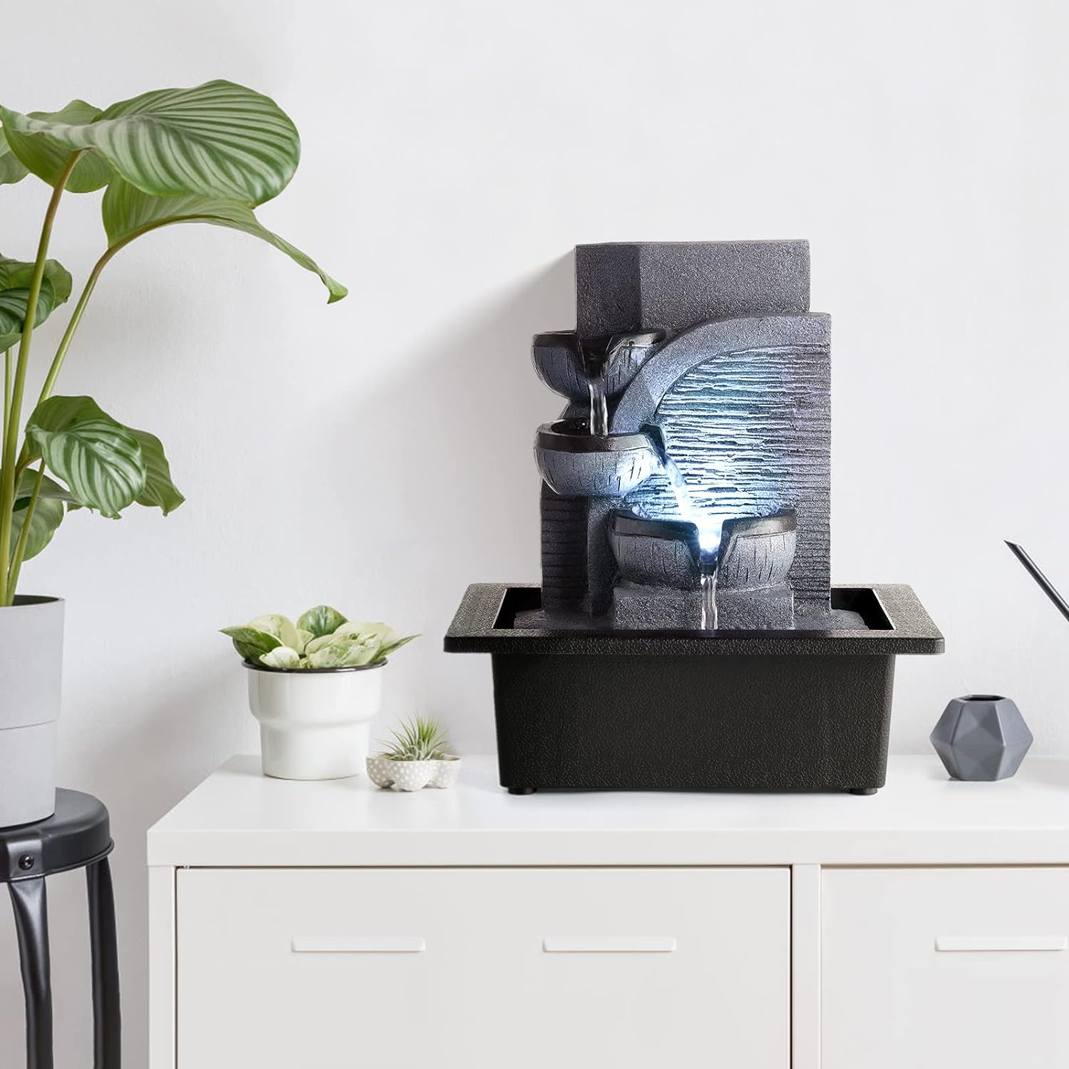 WICHEMI Indoor Fountain Tabletop Fountain Waterfall Fountains Relaxation Water Feature Feng Shui Zen Meditation Desktop Fountain with LED Light for Home and Office Indoor Spaces Decor (Style 6)