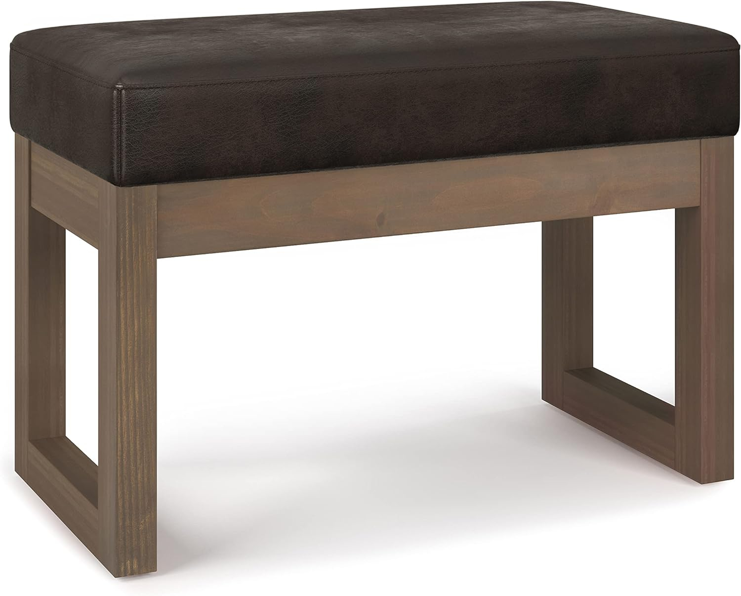 Simpli Home Milltown 26 inch Wide Contemporary Rectangle Footstool Ottoman Bench in Distressed Brown Faux Leather