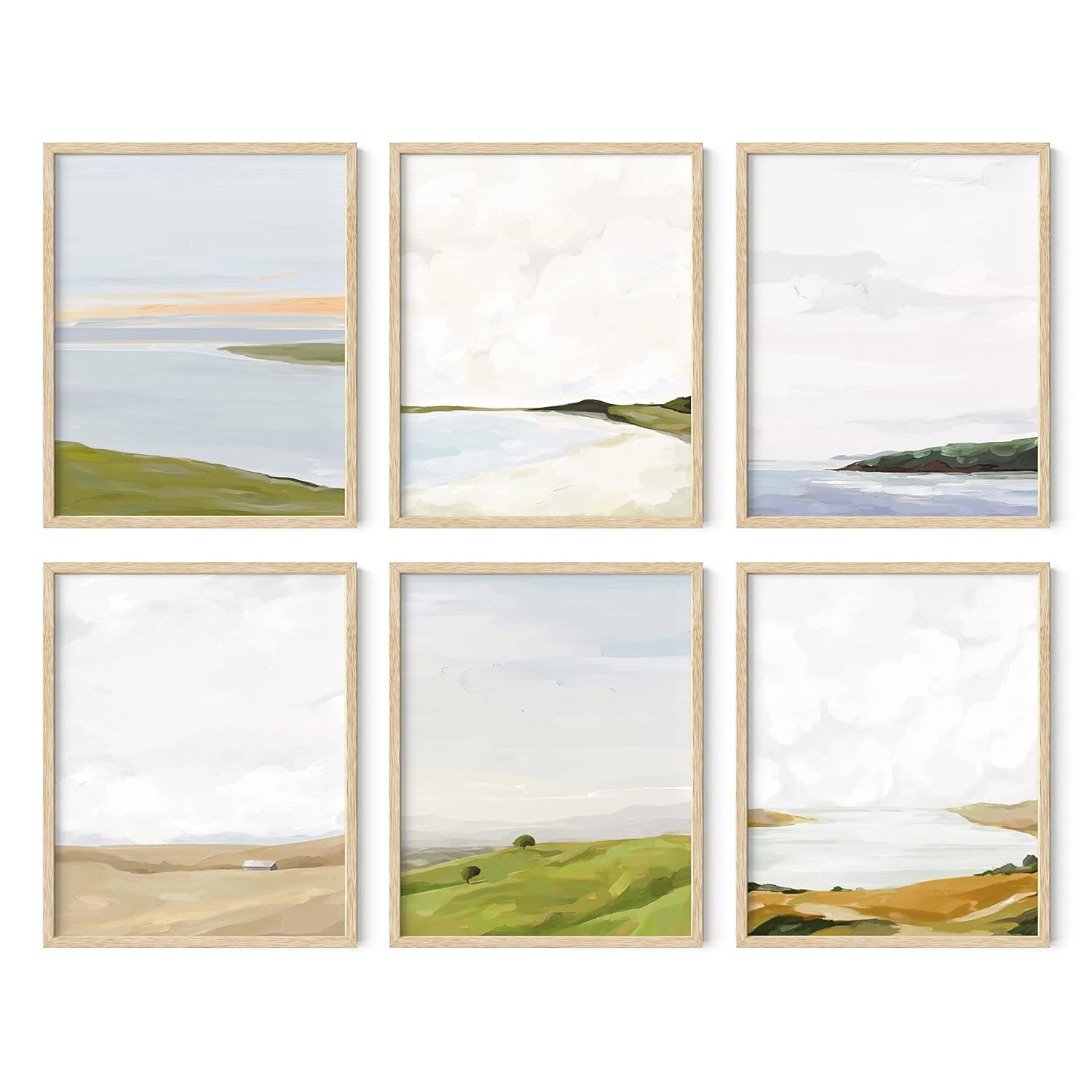 Unframed Scenic Landscape Oil Painting Set in Green and Beige