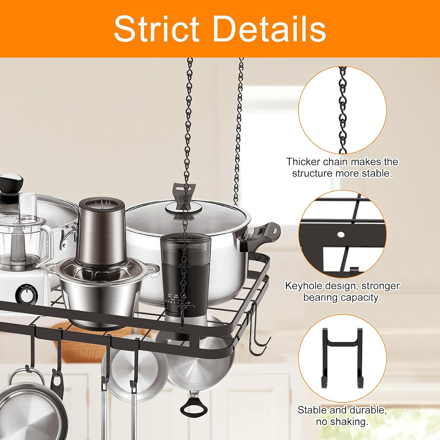 31.5 Inches Ceiling Pot Rack and Pan Rack for Ceiling with 12 Hooks, Storage Rack Multi-Purpose Organizer for Kitchen Organization, Home, Restaurant, Kitchen Cookware