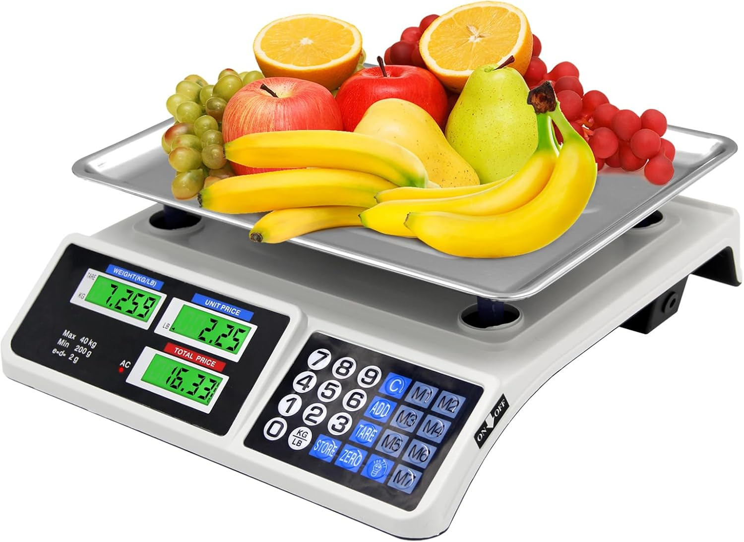 Price Computing Scale 88lb/40kg LCD Digital Commercial Price Scale with Stainless Steel Platform,Produce Scale & Food Scale for Farmers Market, Retail Outlets, Meat Shop (Flat Plate)