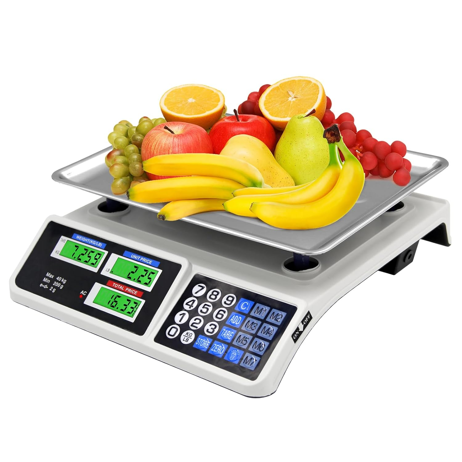 Price Computing Scale 88lb/40kg LCD Digital Commercial Price Scale with Stainless Steel Platform,Produce Scale & Food Scale for Farmers Market, Retail Outlets, Meat Shop (Flat Plate)