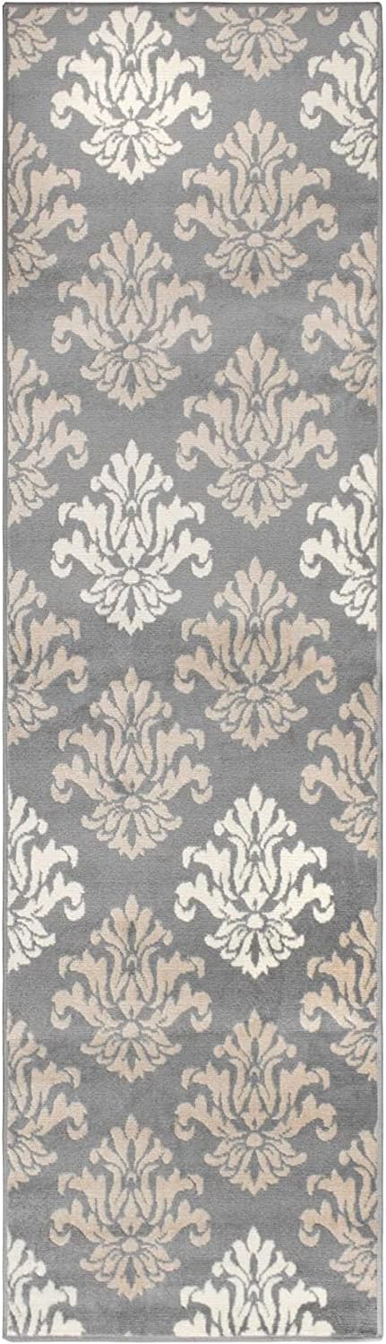 Superior Designer Casper Collection Area Rug, 8mm Pile Height with Jute Backing, Chic Tonal Damask Pattern, Anti-Static, Water-Repellent Rugs - Blue, 2'7" x 8' Runner Rug