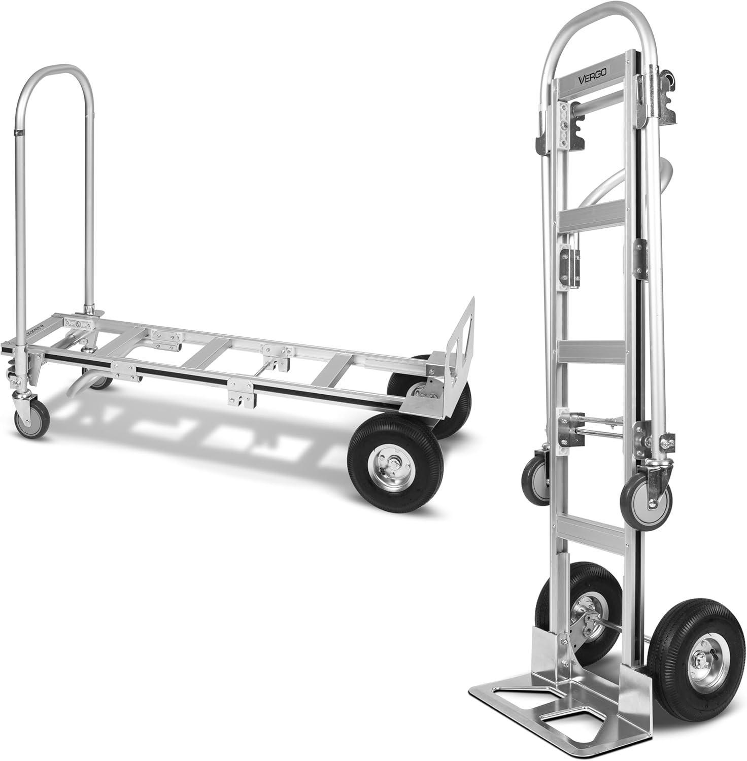 Vergo Industrial AS7B Aluminum Convertible Hand Truck Dolly Cart with Loop Handle 800 lbs Capacity (2 Positions, 63" High)