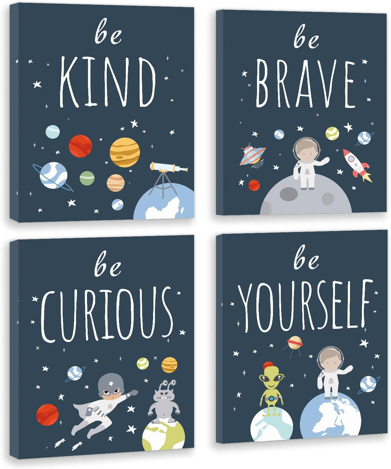 CHDITB Unframed Outer Space Room Decor, Inspirational Space Art Print, Set of 4（8" x10" ） Space Wall Art for Boy Room Decorations, Kids Picture Planets Canvas Posters for Kids Bedroom Nursery Decor